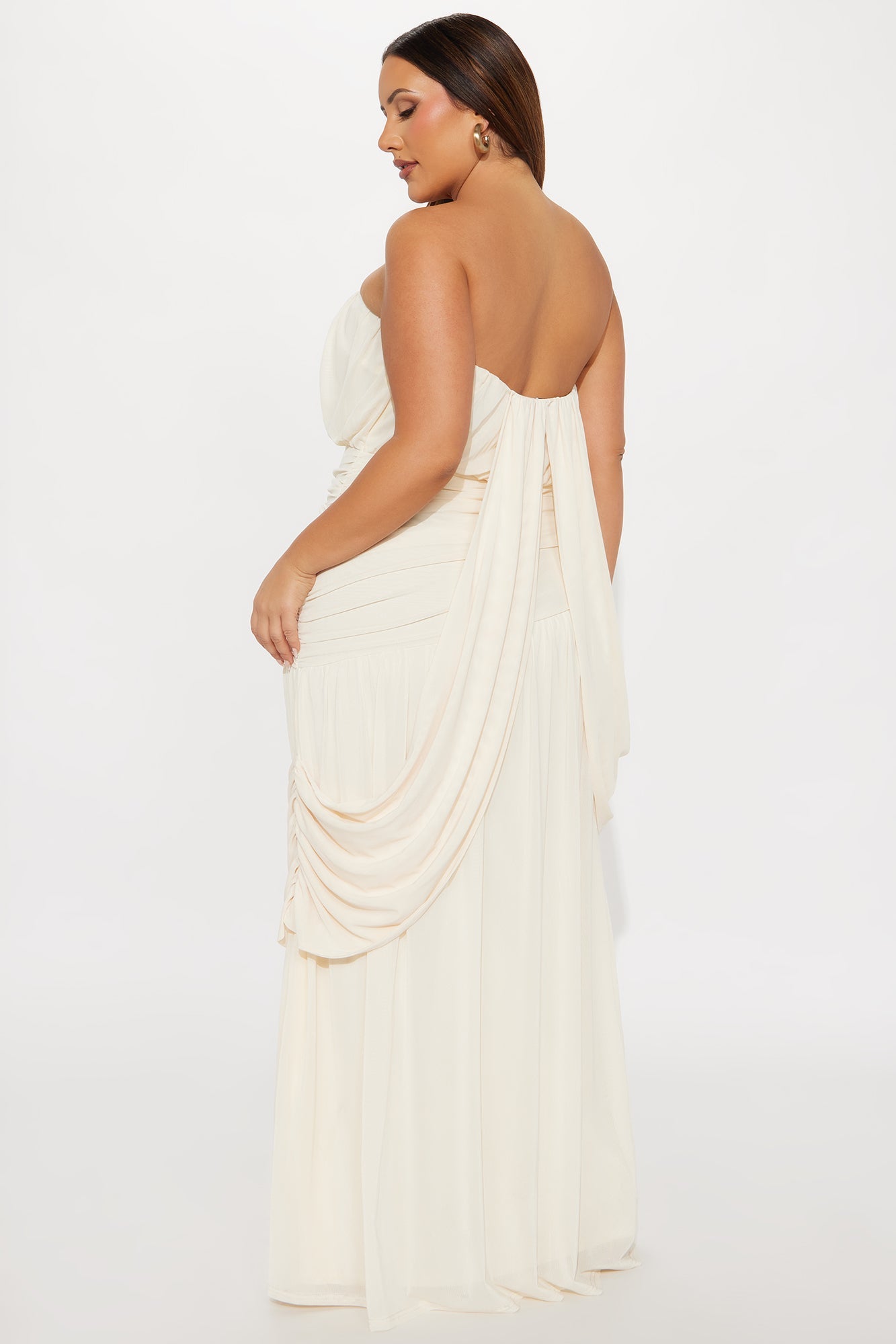 Devyn Draped Mesh Gown - Cream