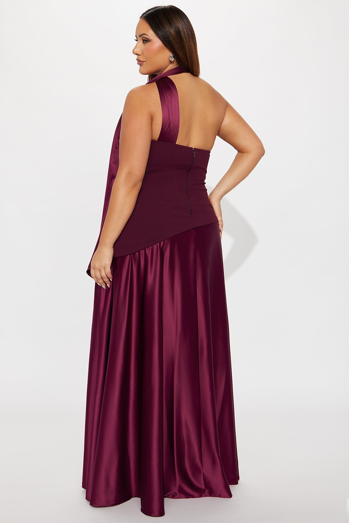 Marlene Scarf Satin Gown - Burgundy