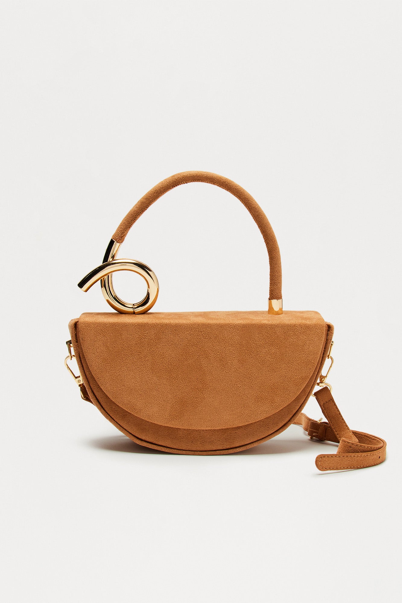 Turn Around Faux Suede Satchel Bag - Tan