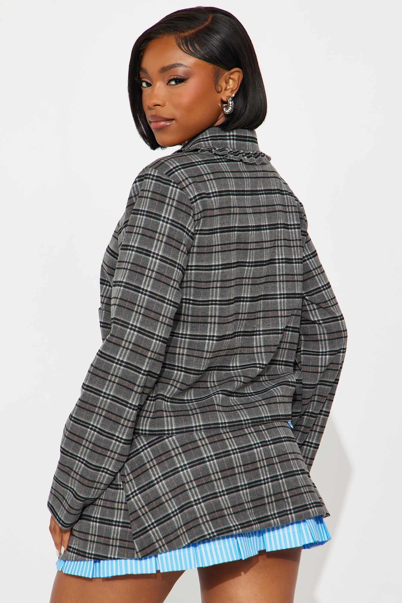 Elisha Plaid Mini Skirt Set - Grey