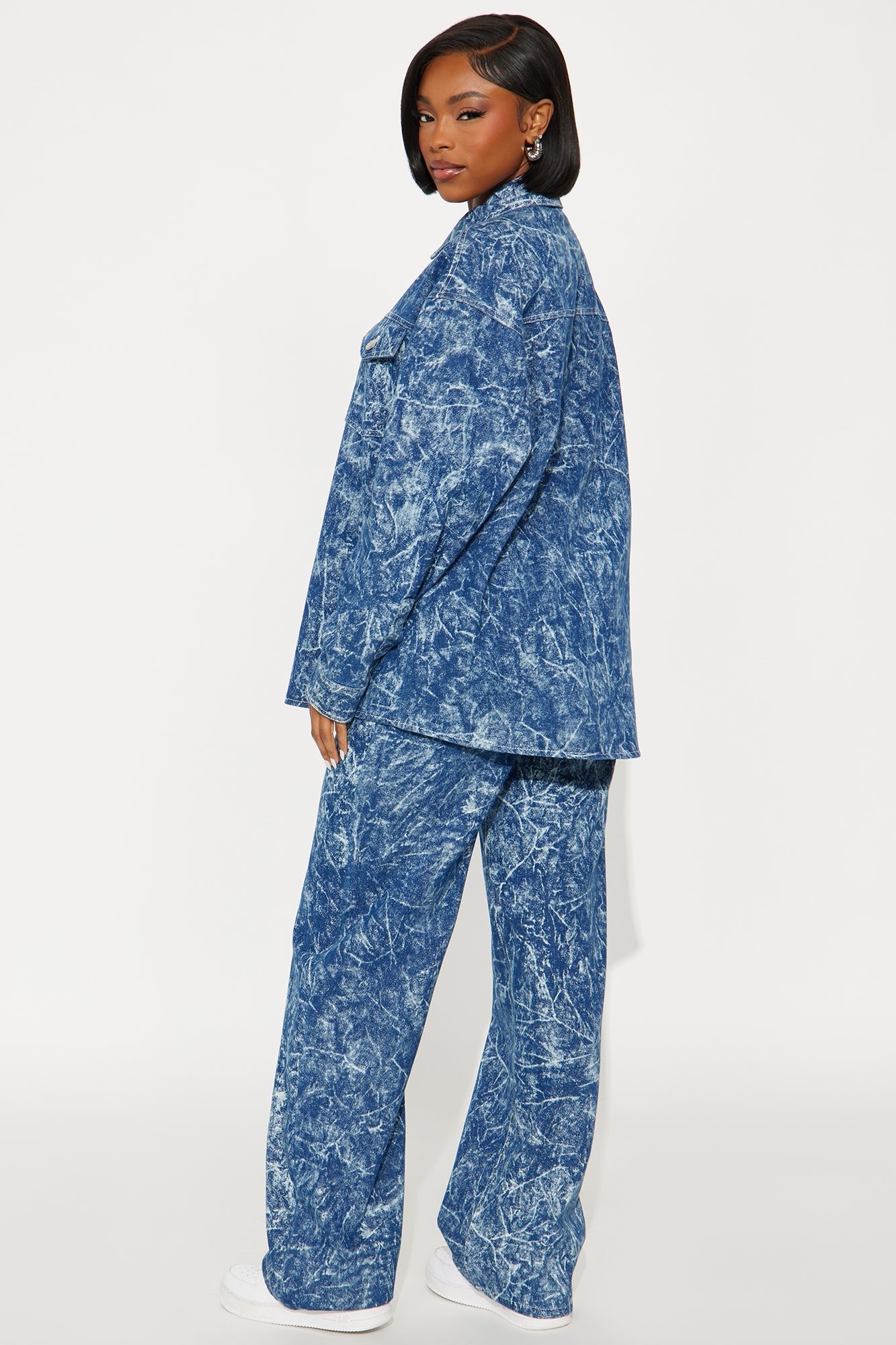 Danni Washed Denim Jacket Pant Set - Blue