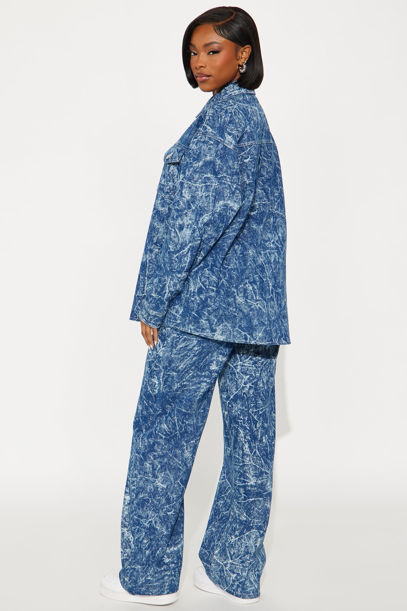 Danni Washed Denim Jacket Pant Set - Blue