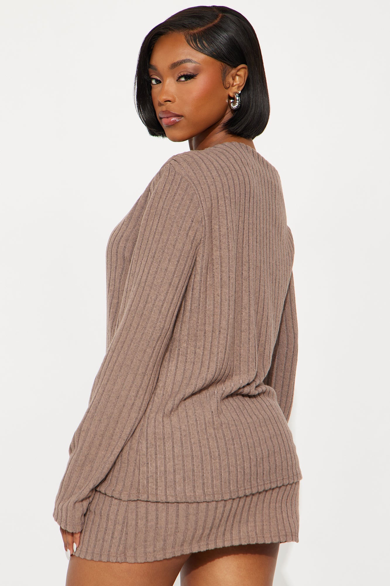 Claire Off Shoulder Sweater Mini Skirt Set - Taupe