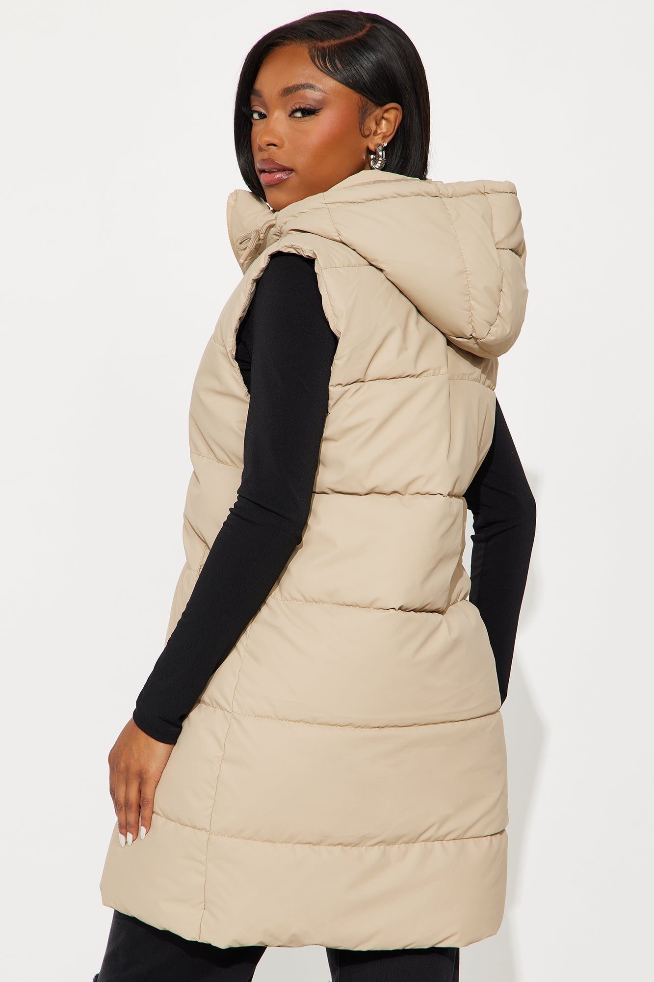 Warm Embrace Hooded Puffer Vest - Khaki