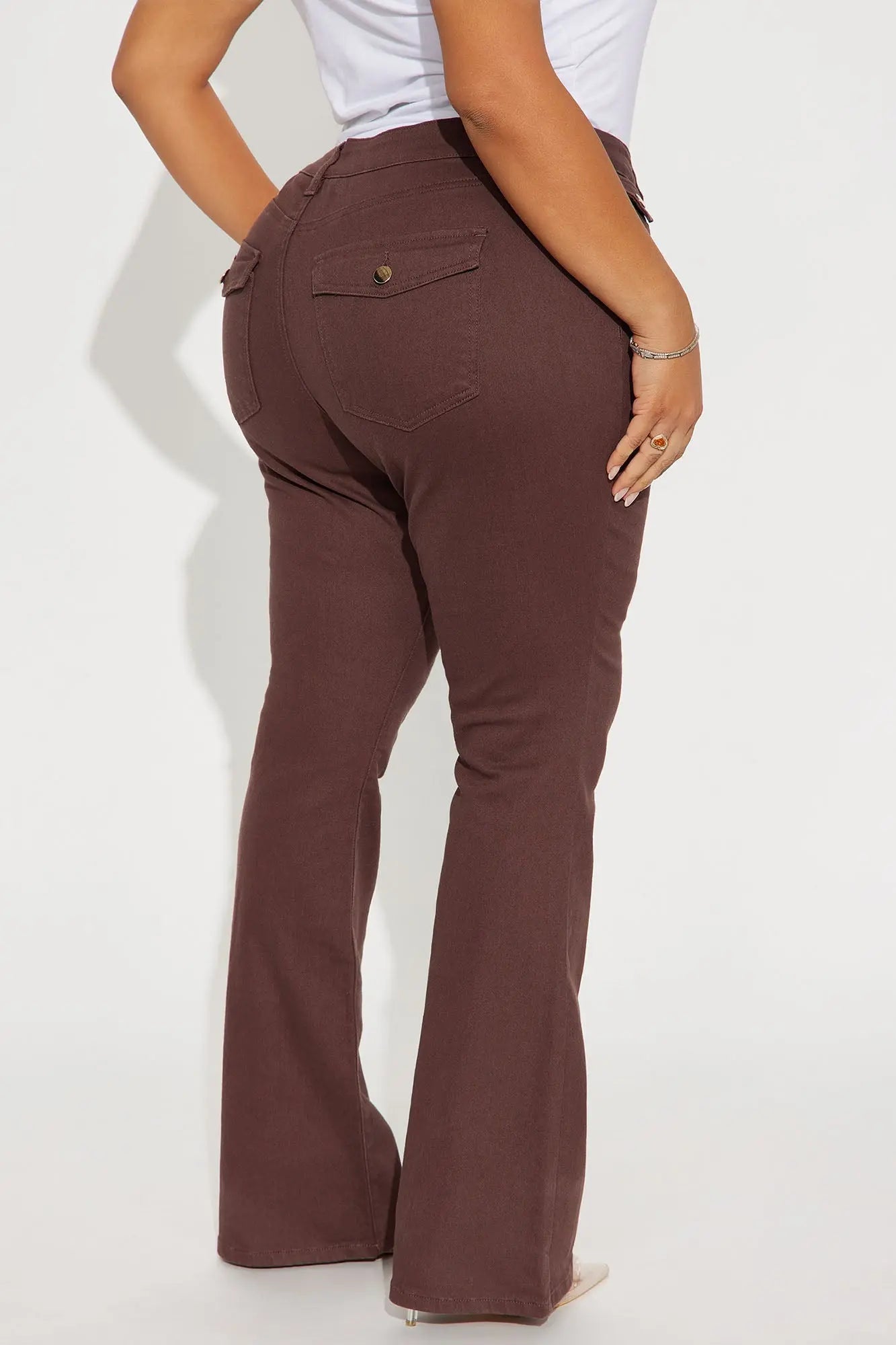 Sweet Spot Pocket Flap Flare Jeans - Brown