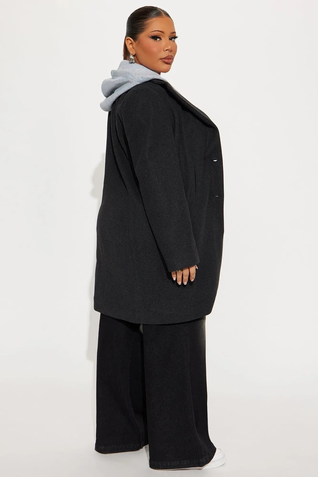 Desiree Hooded Two-fer Coat - Black/combo