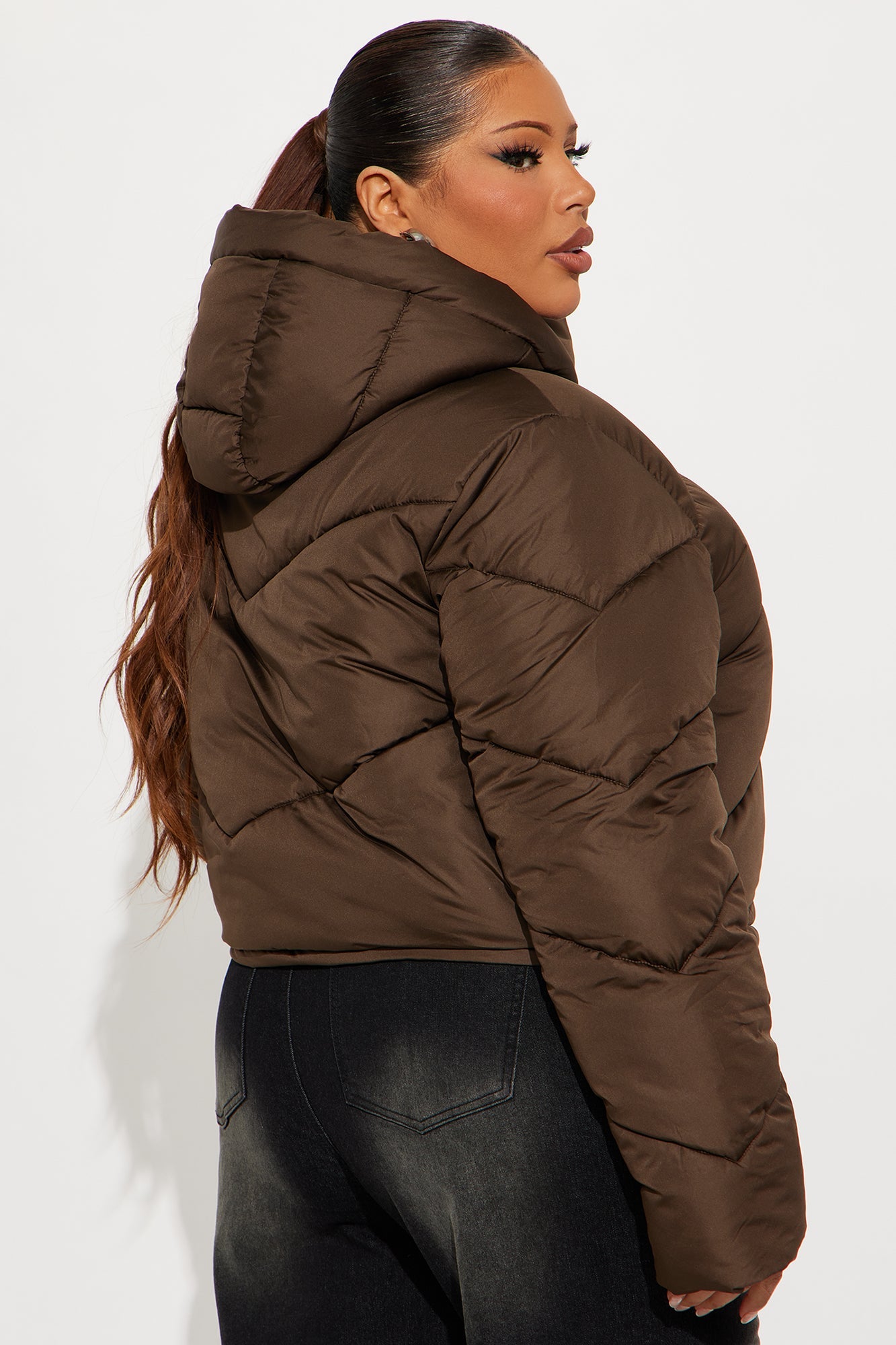 Pippa Cropped Layered Puffer Jacket - Brown
