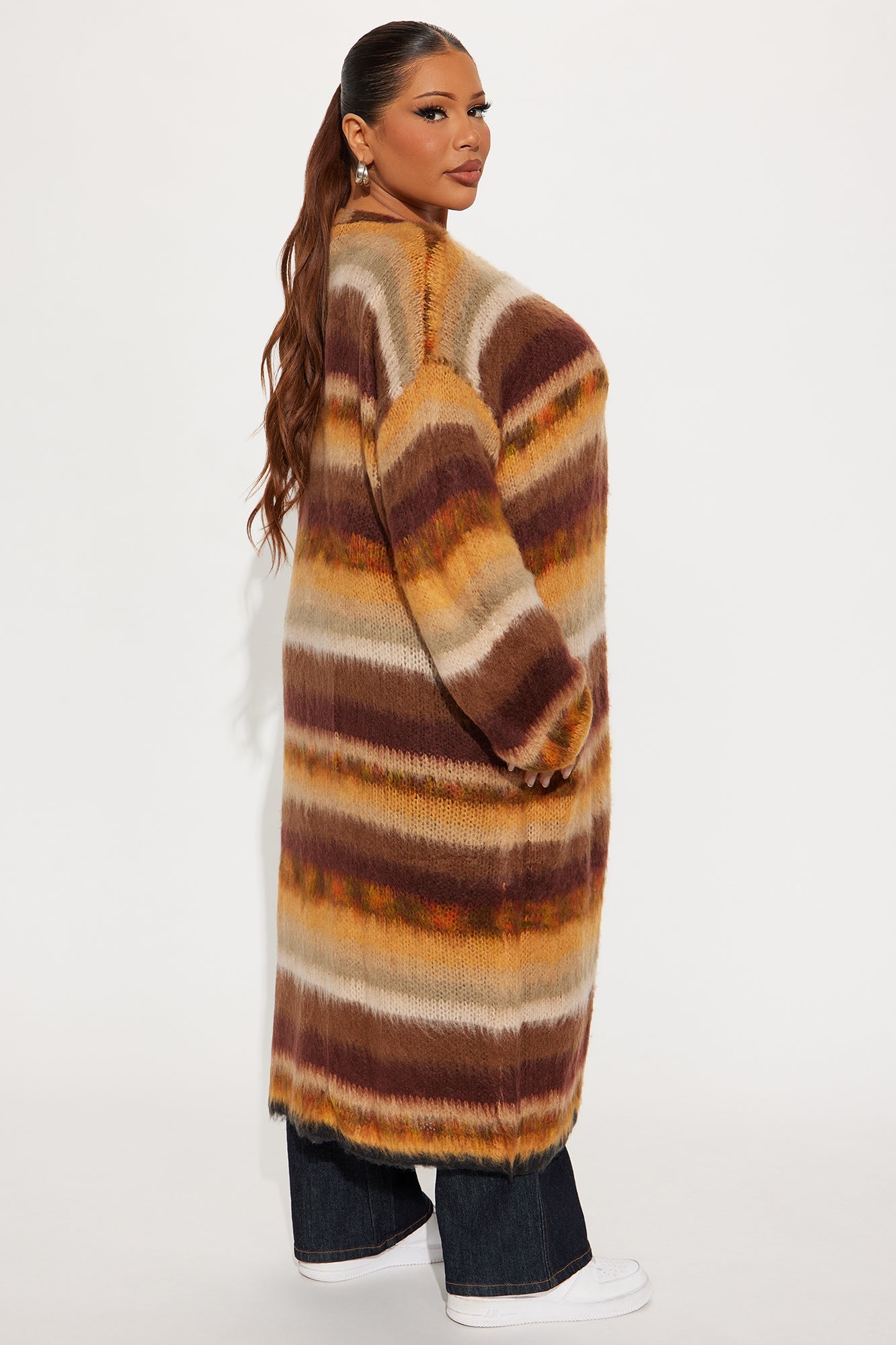 Loveliness Colorblock Fuzzy Long Cardigan - Brown Combo