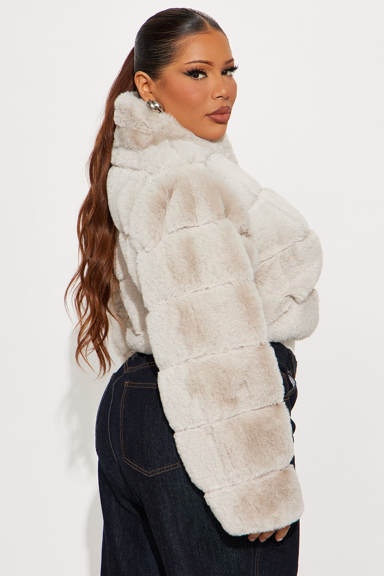 Ella Faux Fur Jacket - Stone