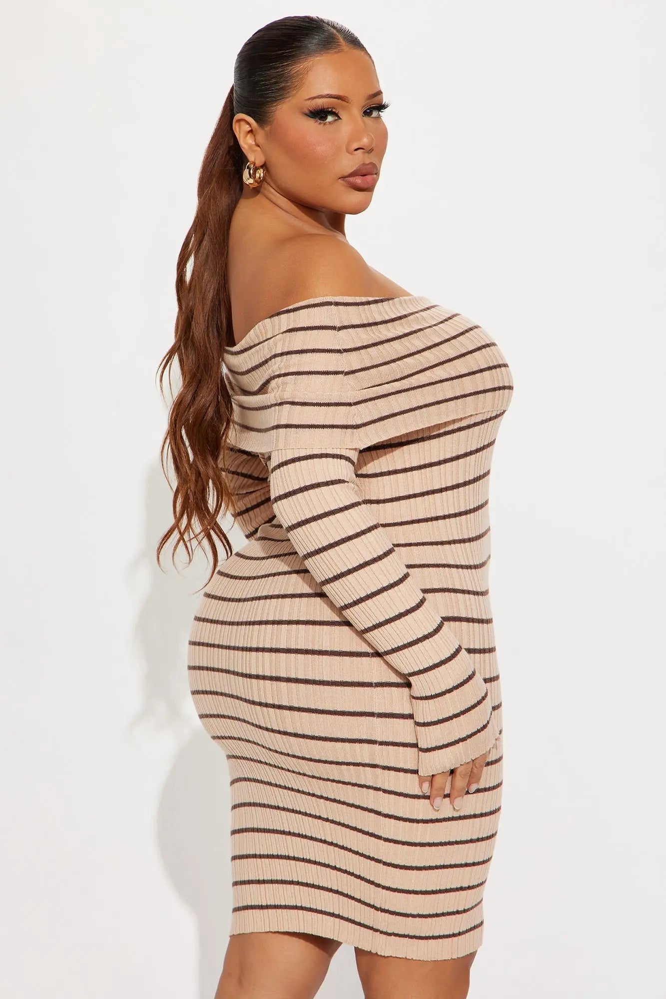 Say It Striped Mini Dress - Mocha