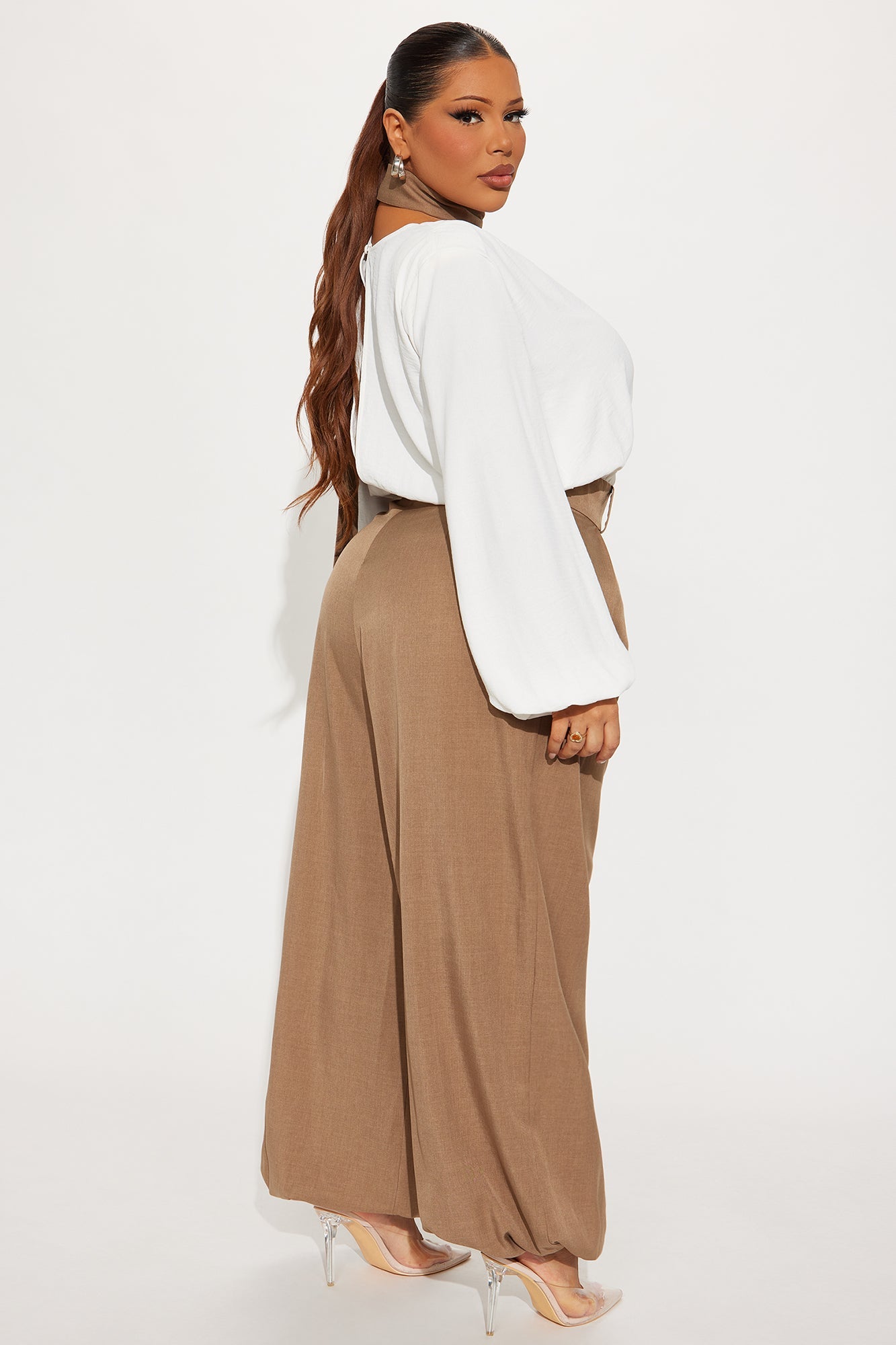 Chaney Chic Balloon Wide Leg Jumpsuit - Brown/combo