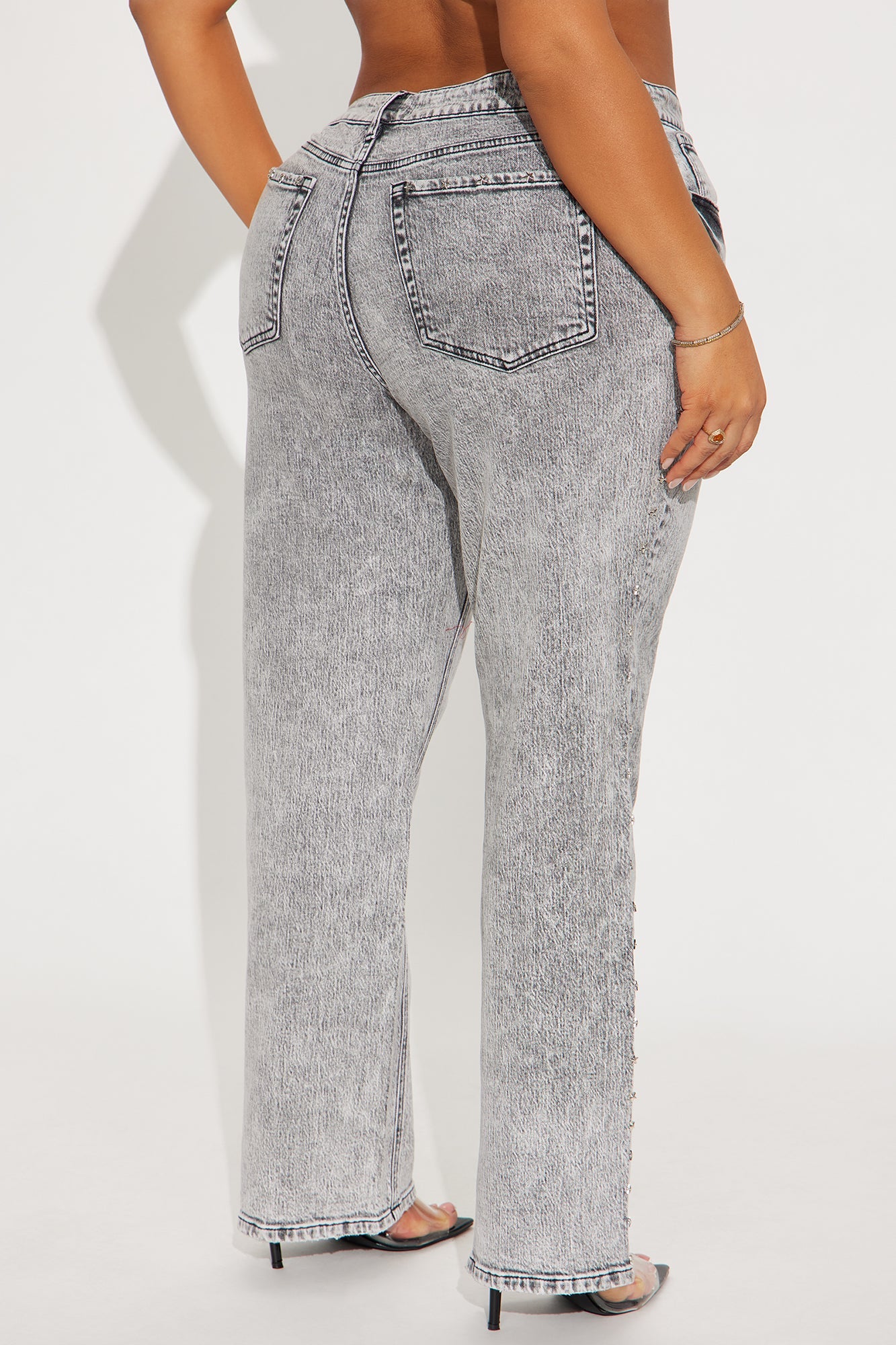 Shining Star Embellished Straight Leg Jeans - Grey
