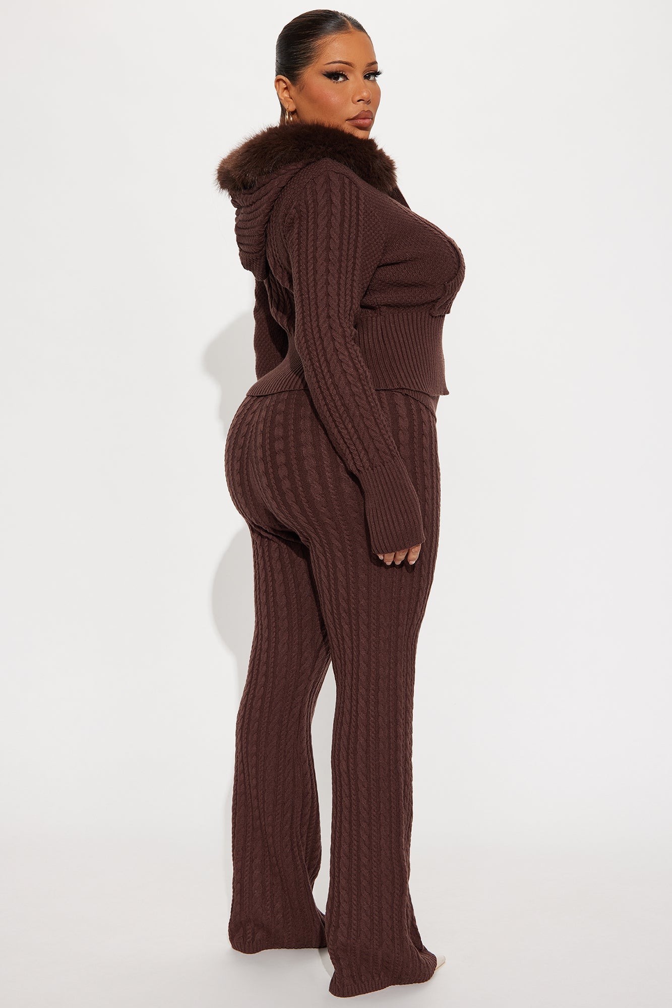 Sophia Faux Fur Sweater Pant Set - Chocolate