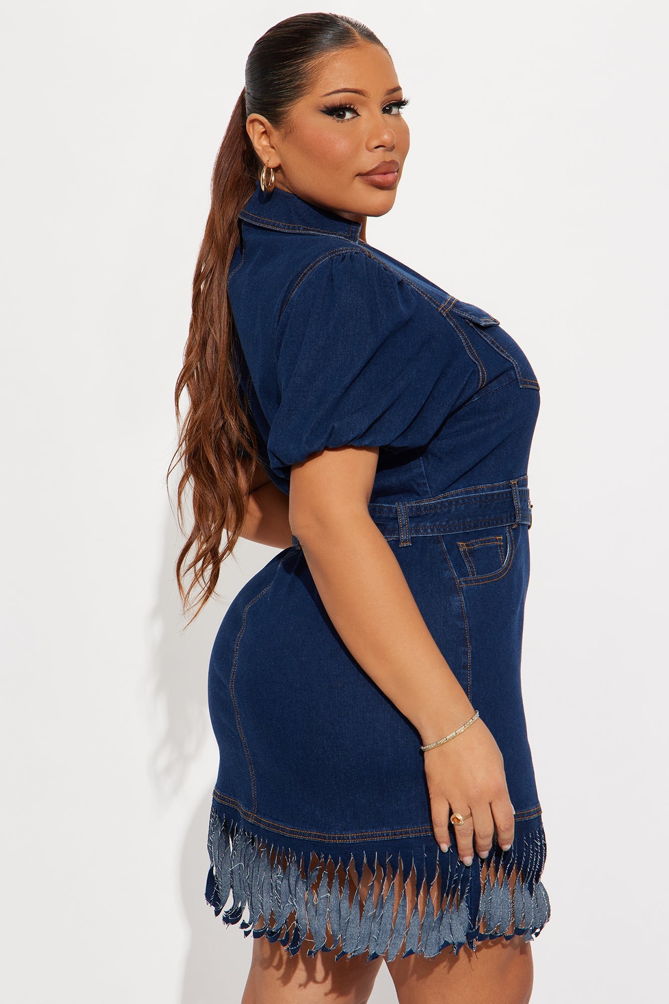 Leah Fringe Denim Mini Dress - Dark Denim