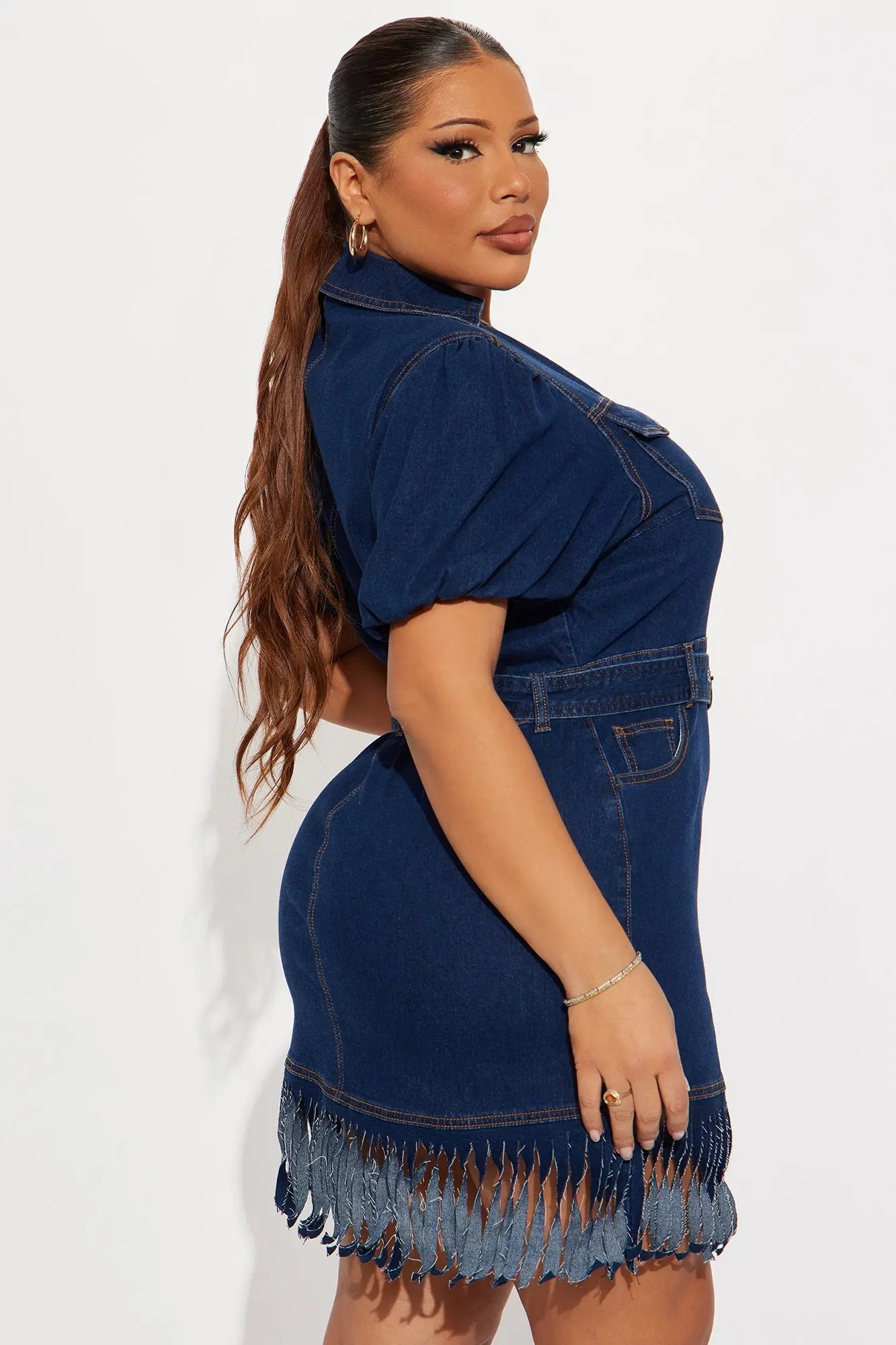 Leah Fringe Denim Mini Dress - Dark Denim
