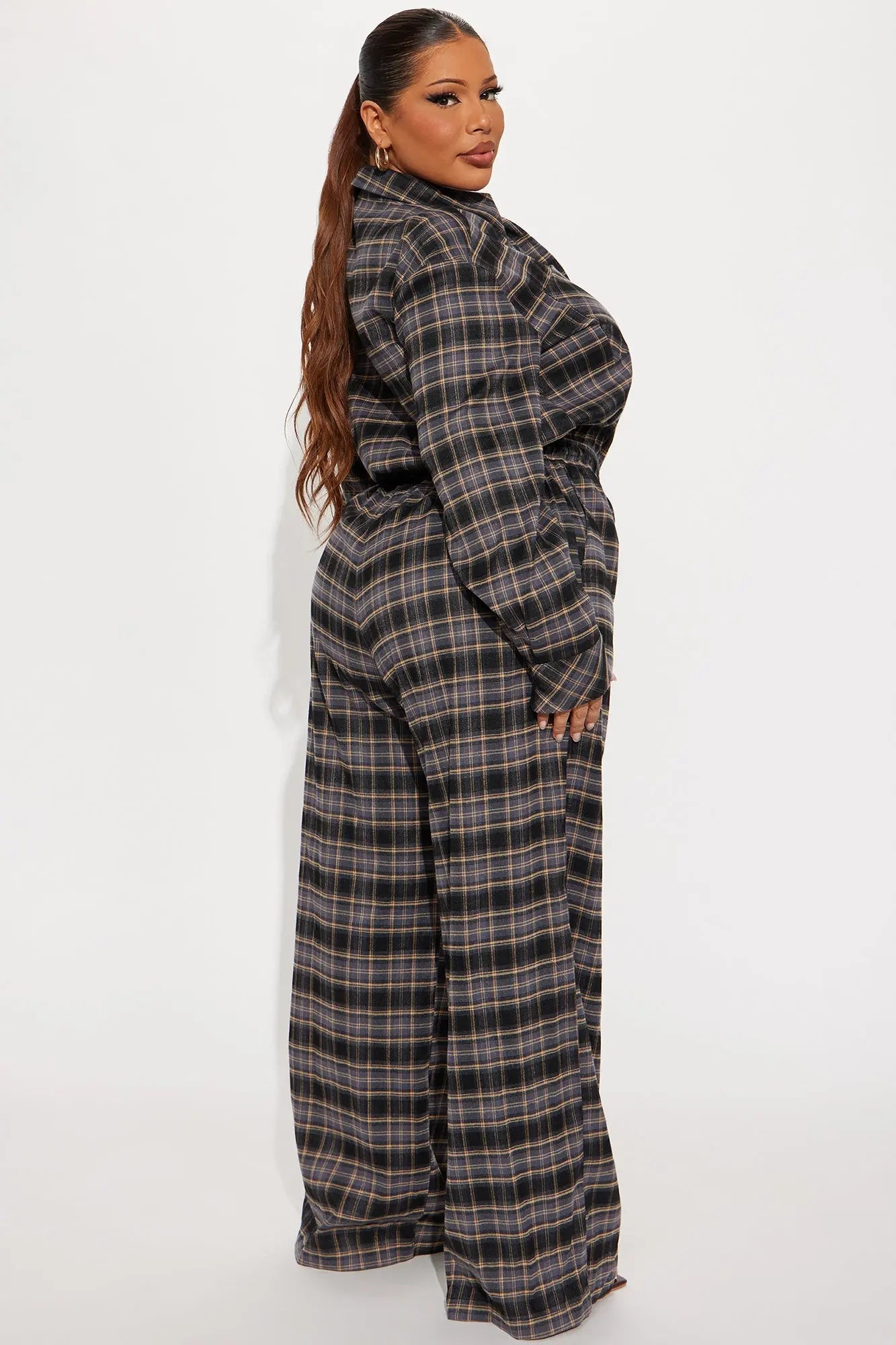 Carly Flannel Plaid Jumpsuit - Black/combo