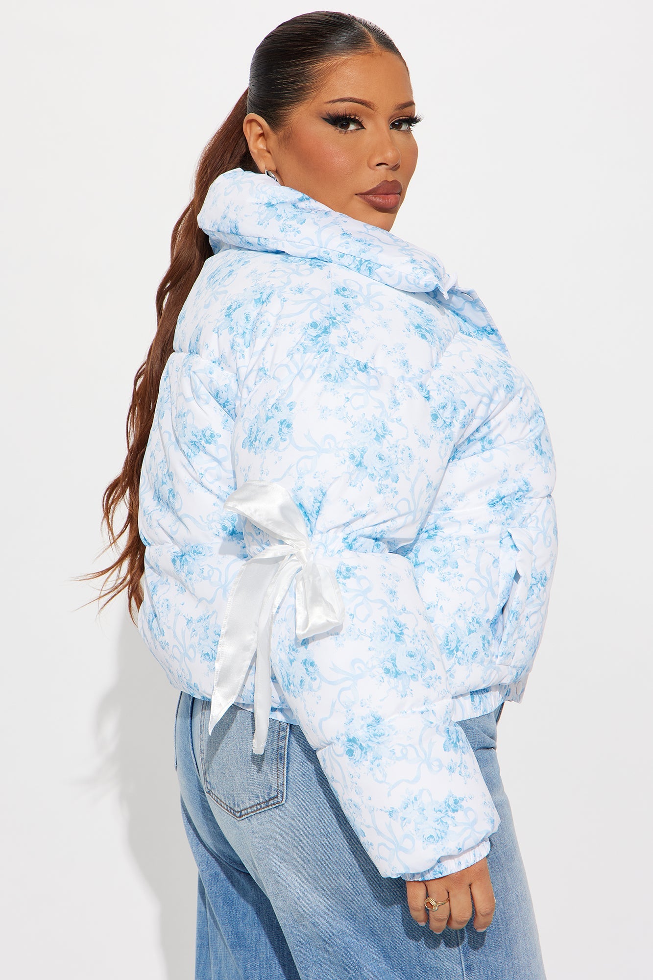 Coquette Touch Floral Puffer Jacket - White/combo