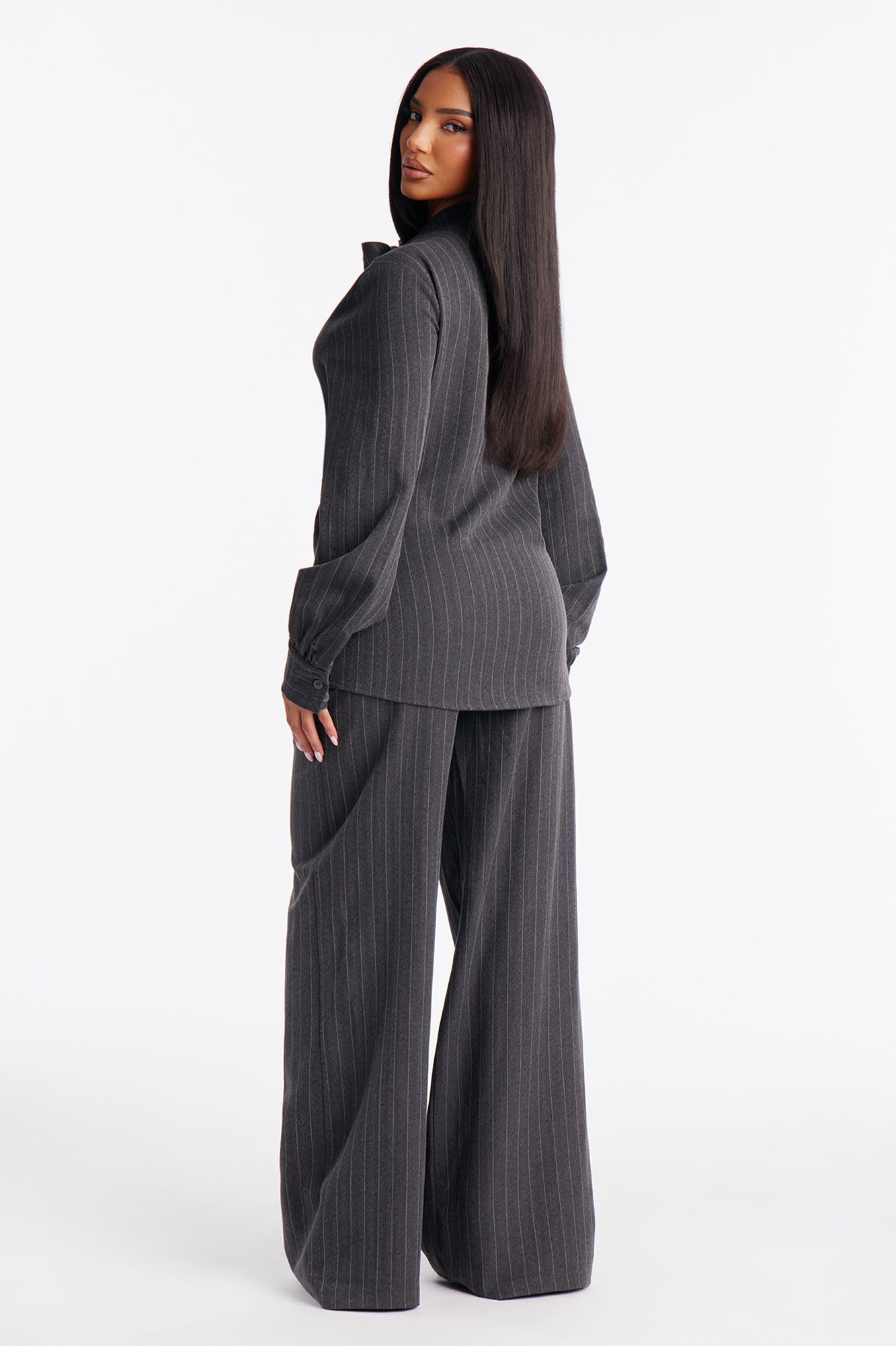 Elevated Fit Pinstripe Pant Set - Charcoal