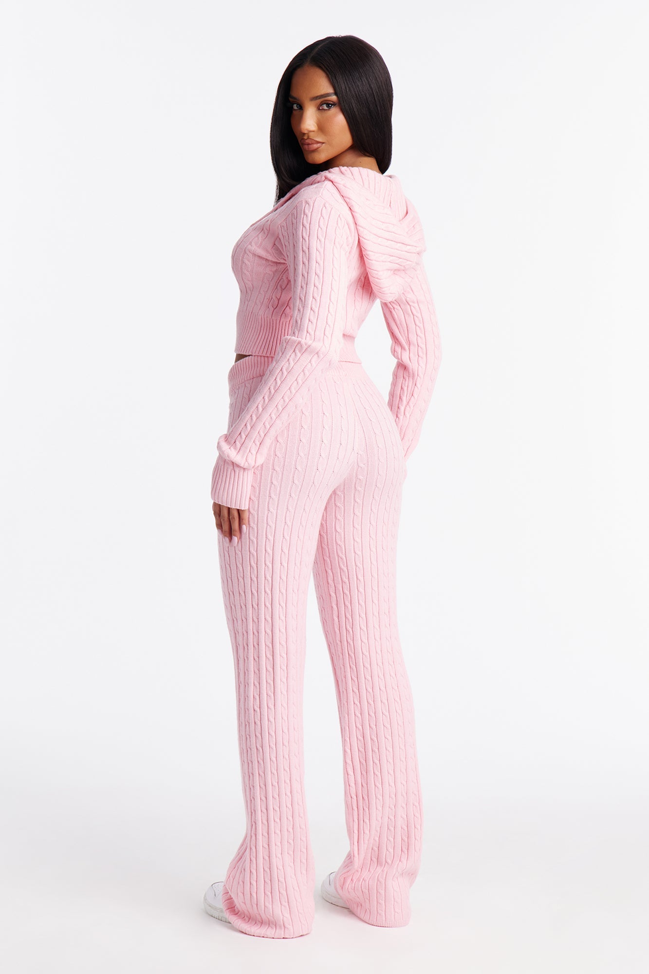 Far Away Zip Up Sweater Pant Set - Light Pink