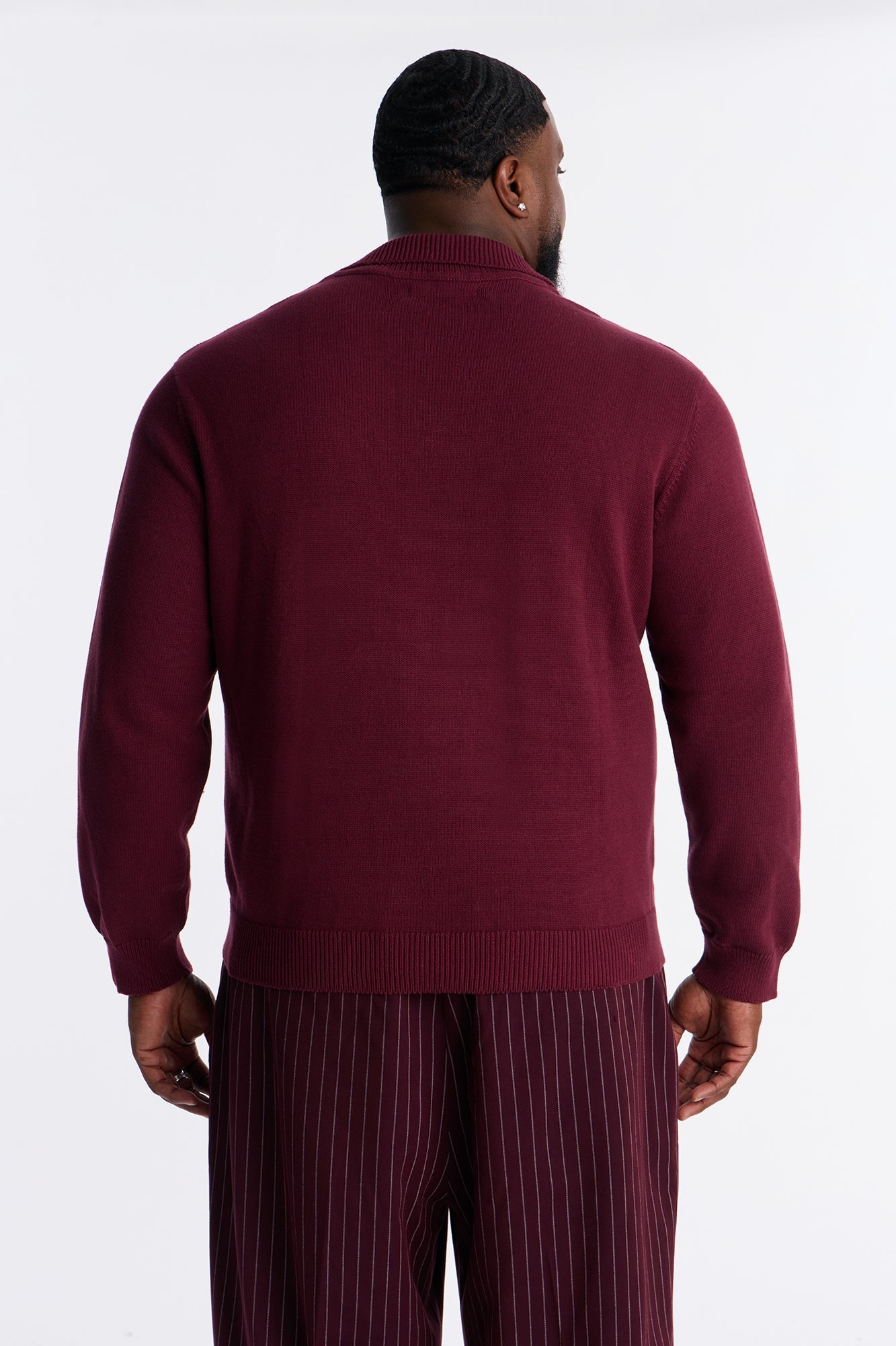 Relaxed And Beyond Johnny Collar Sweater - Burgundy