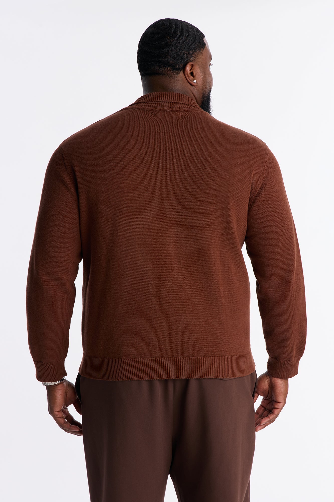 Relaxed And Beyond Johnny Collar Sweater - Brown Combo