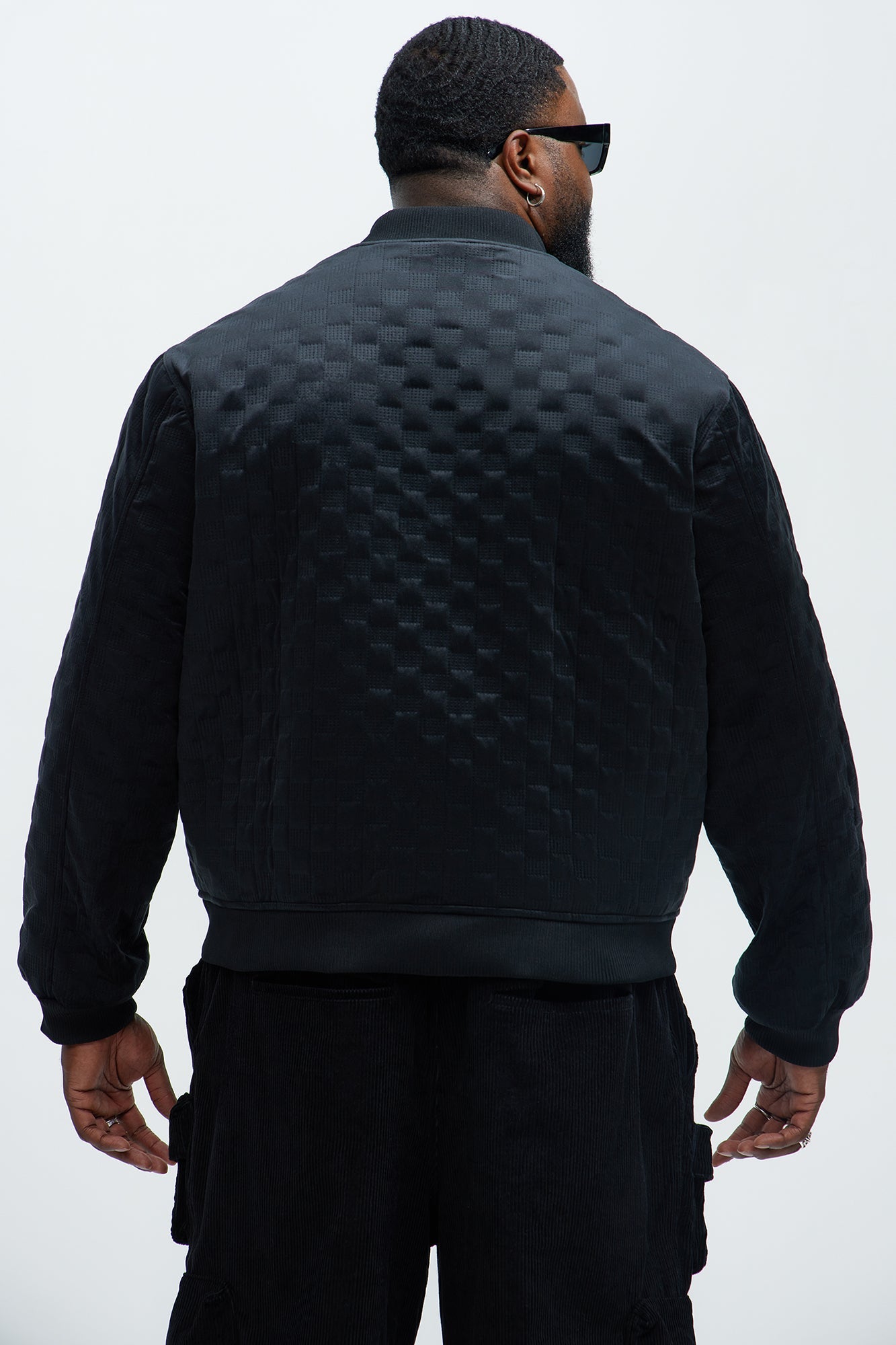 Bard Embossed Checker Bomber Jacket - Black