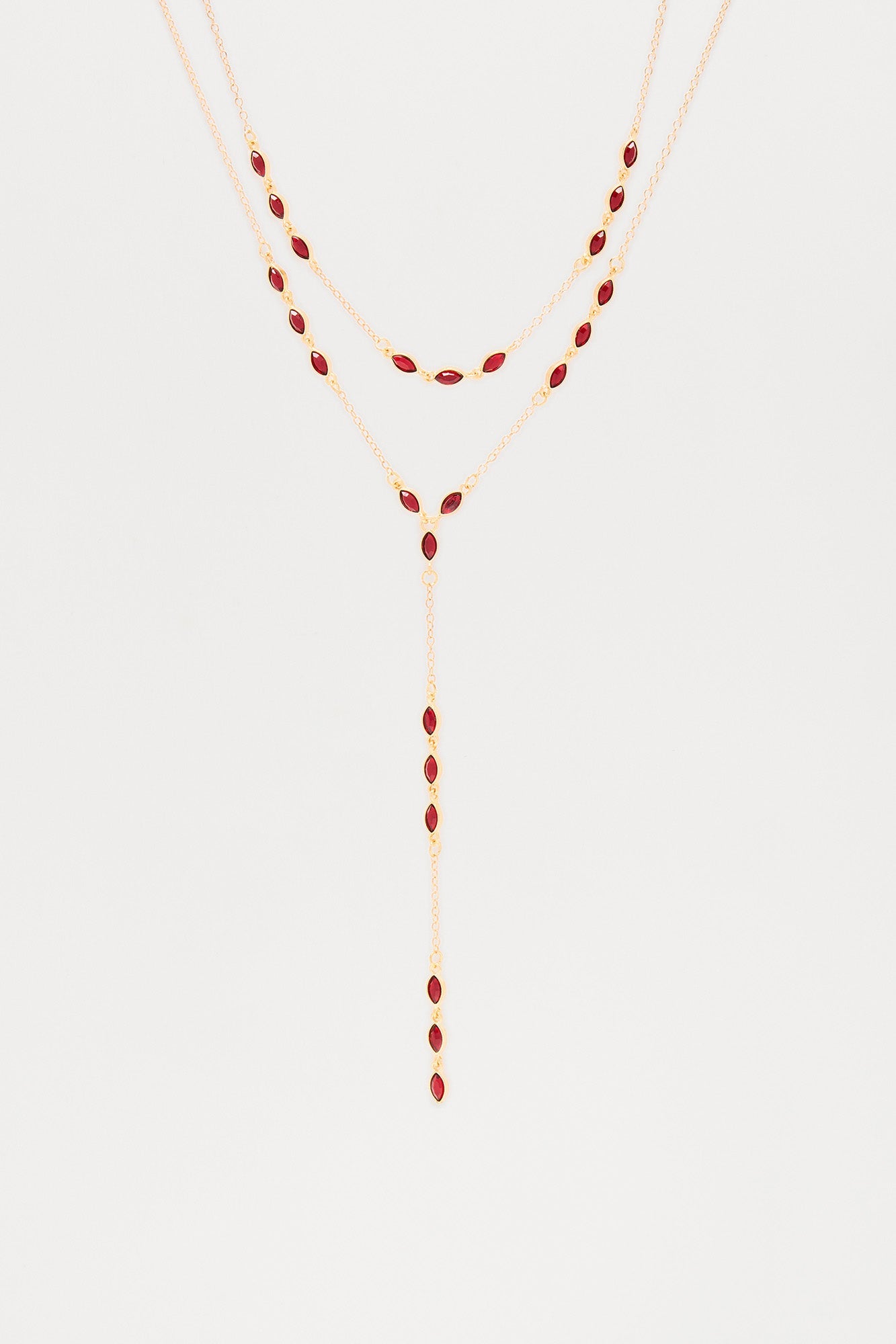 Getting To Know You Lariat Necklace - Gold/Red