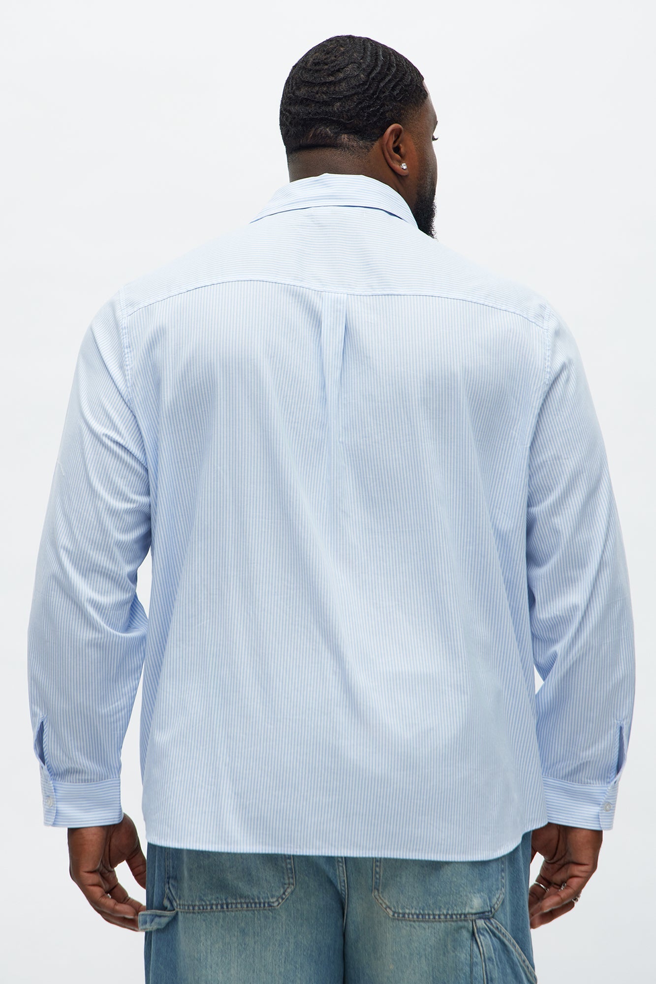 Relaxed Trenzado Striped Button Up Shirt - Light Blue