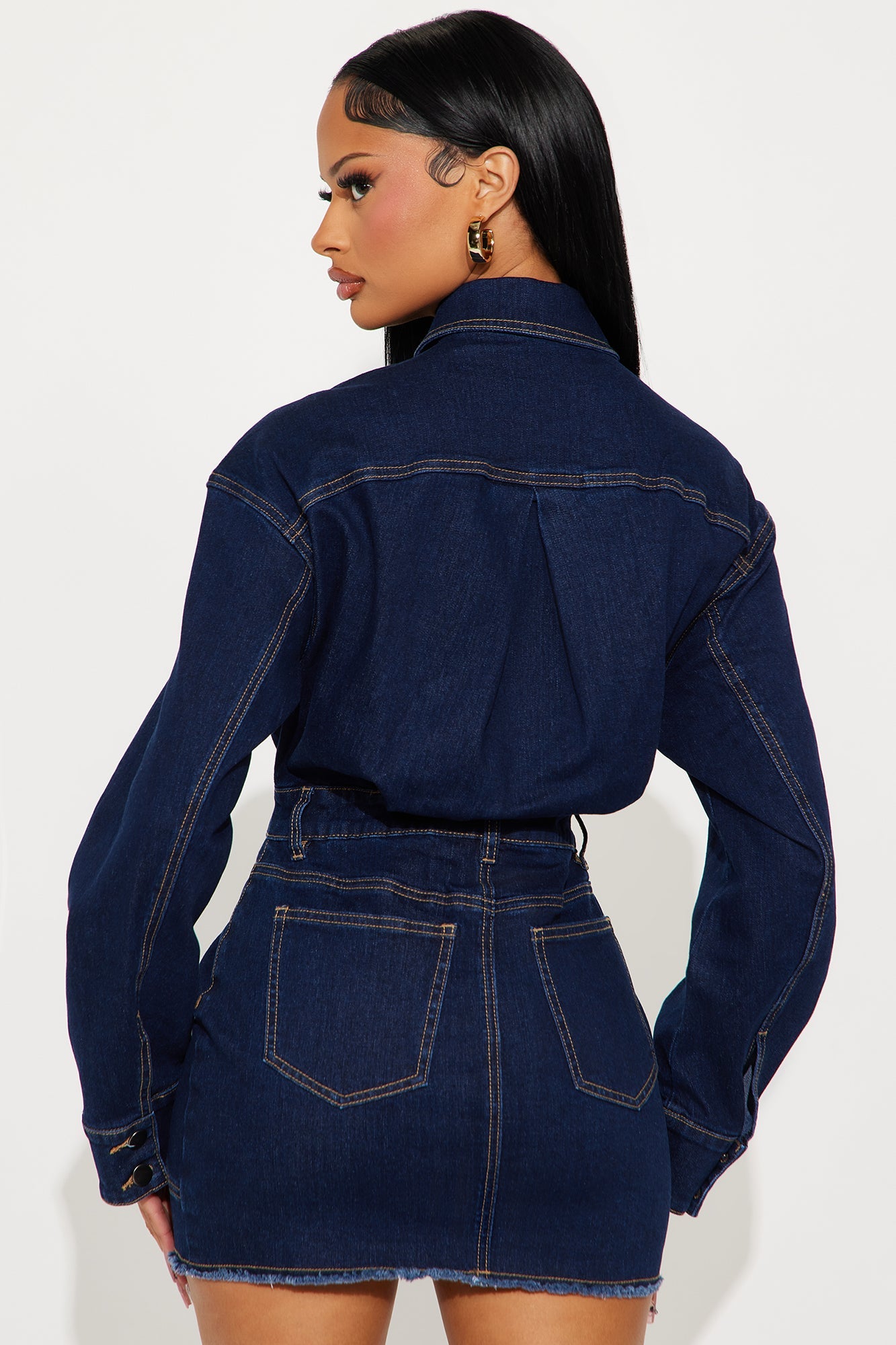 Jada Button Up Dark Denim Mini Dress - Dark Denim