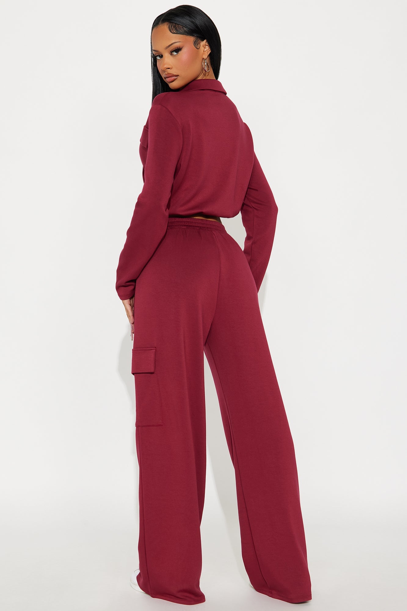 Casual Authority Scuba Cargo Pant Set - Burgundy