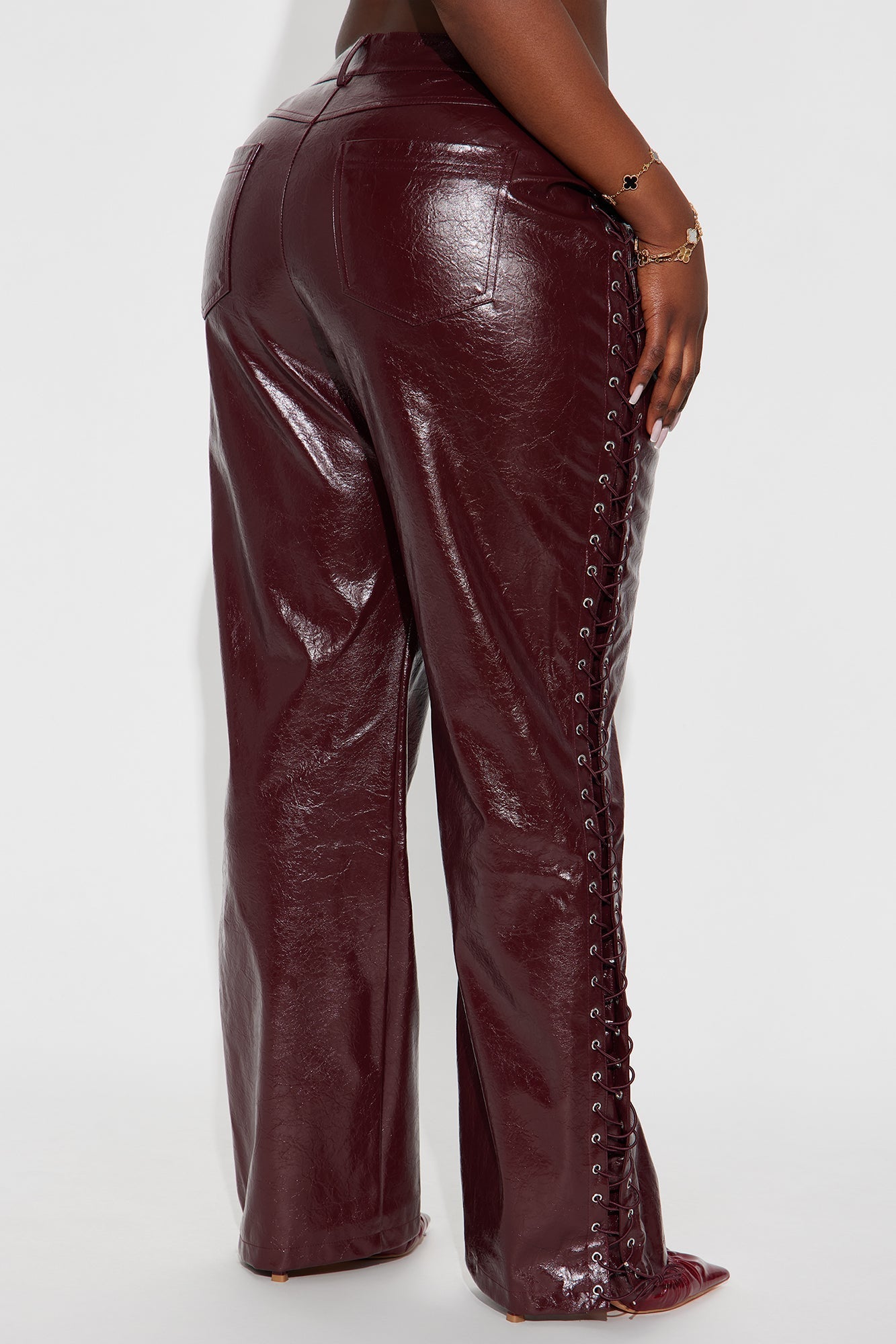 Claim To Fame Faux Leather Lace Up Pant 33″ - Burgundy