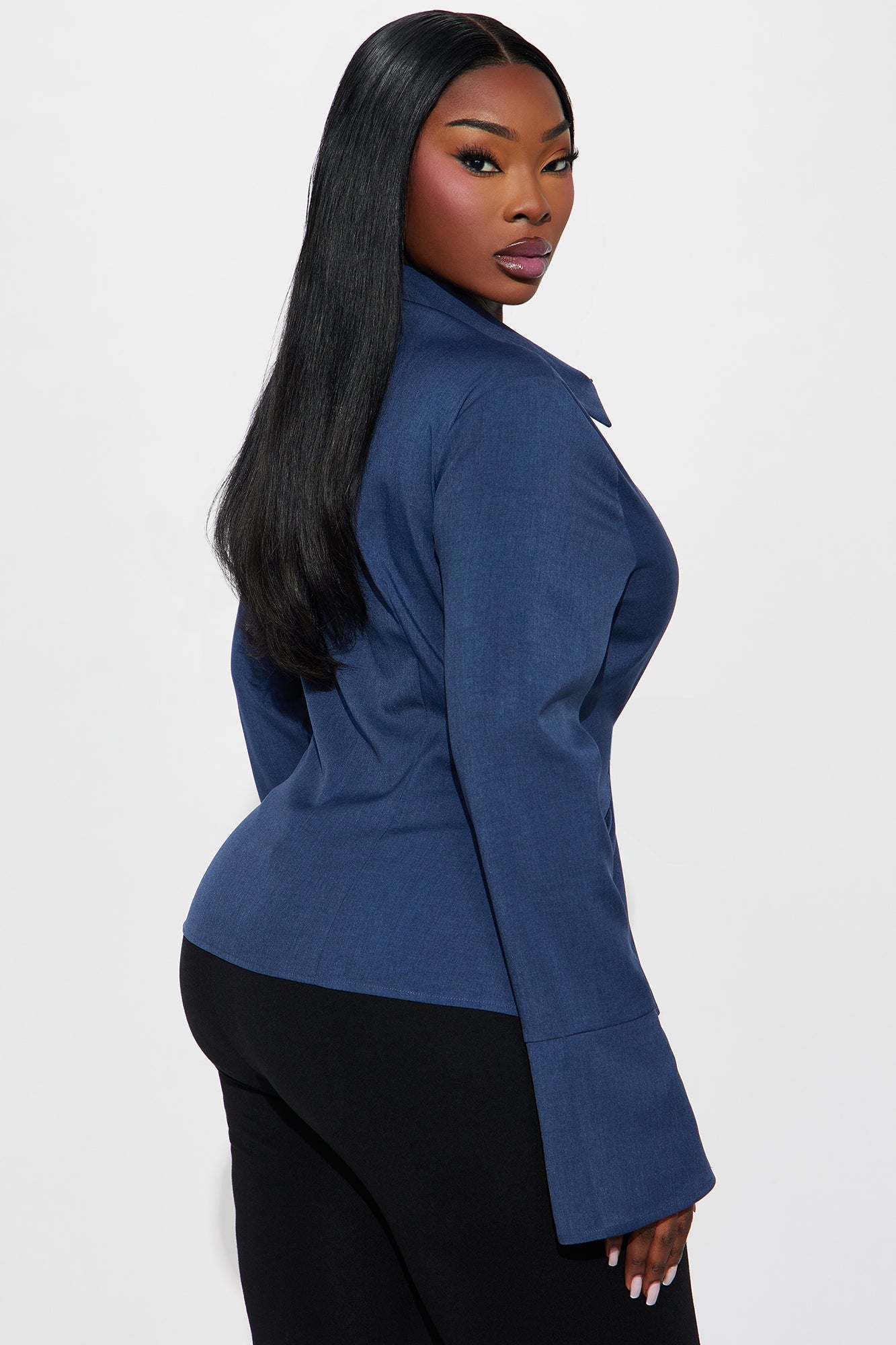 Set For Life Bell Sleeve Shirt - Navy