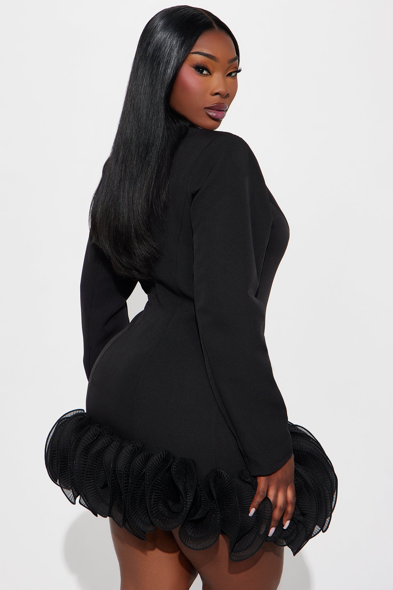 Maris Ruffle Hem Blazer Mini Dress - Black