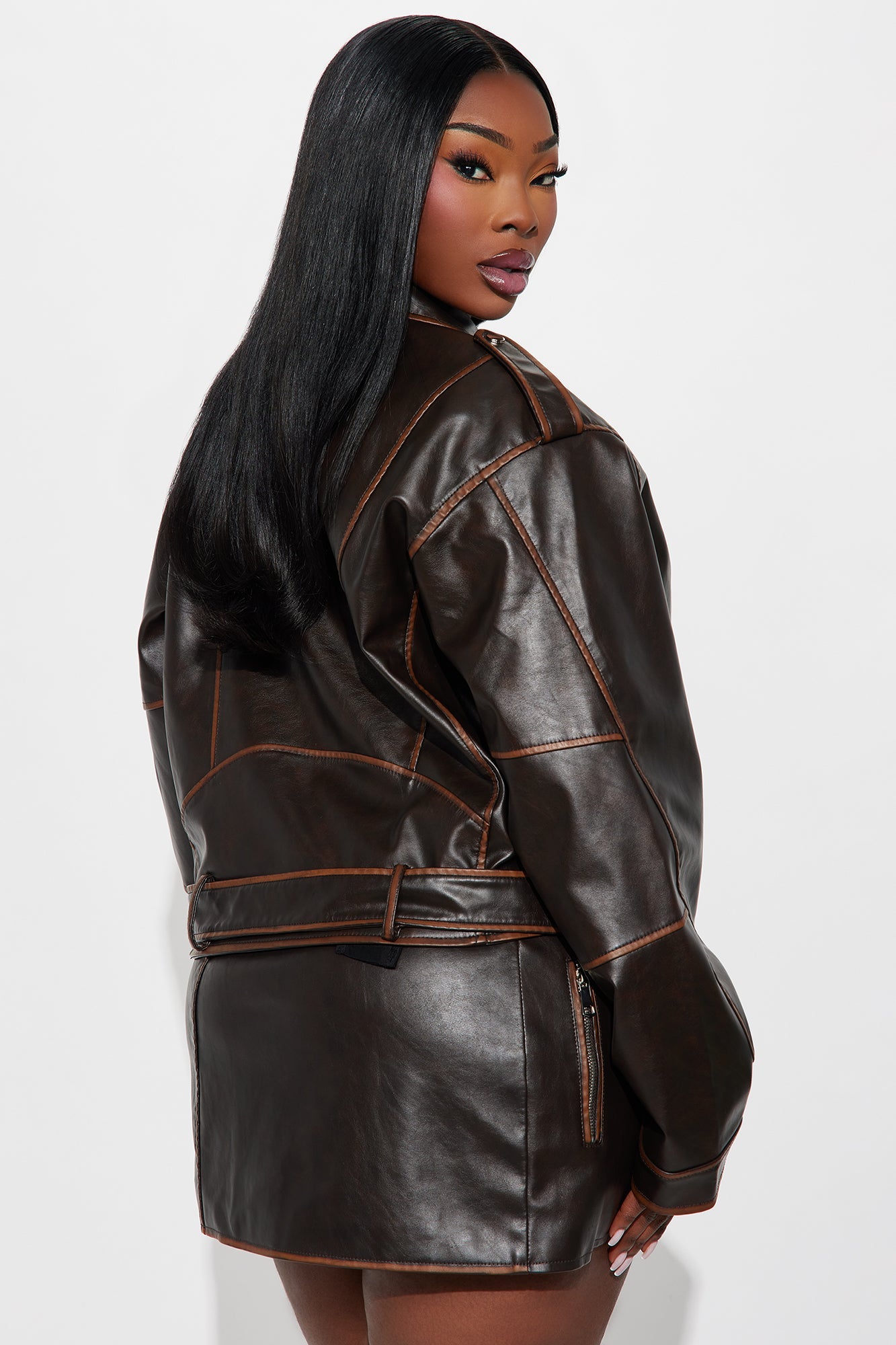 Upgrade You Washed Faux Leather Moto Jacket - Brown
