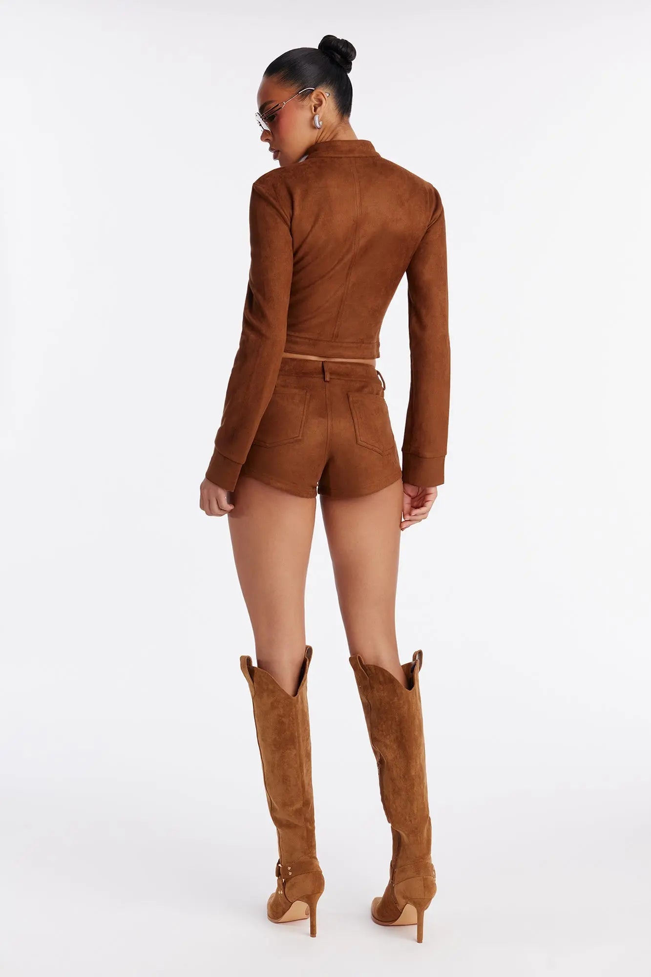 Morella Faux Suede Short Set - Brown