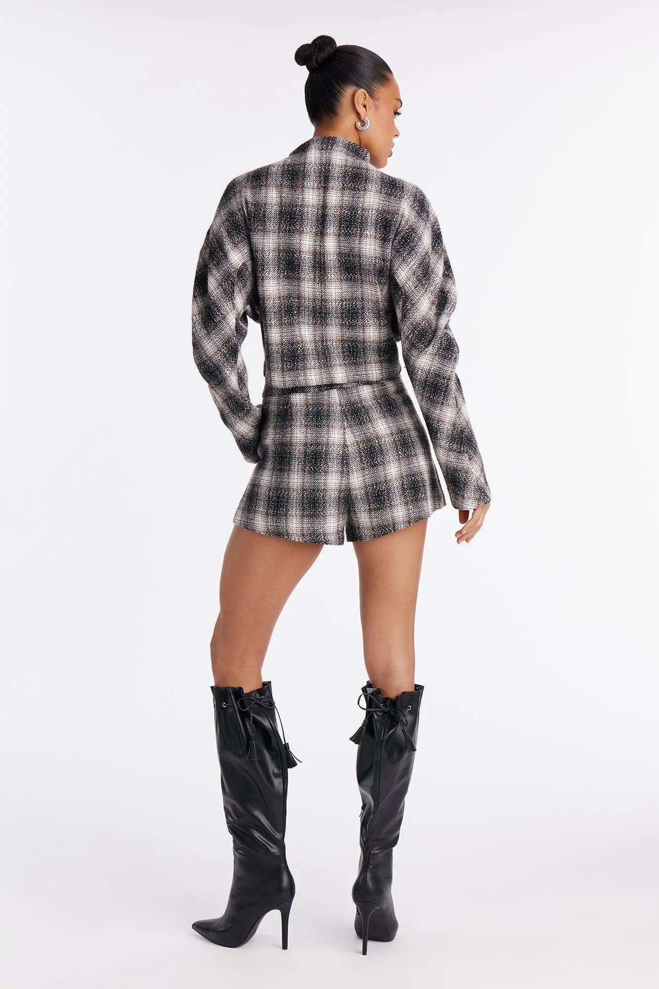 City Chill Plaid Jacket Short Set - Black/combo