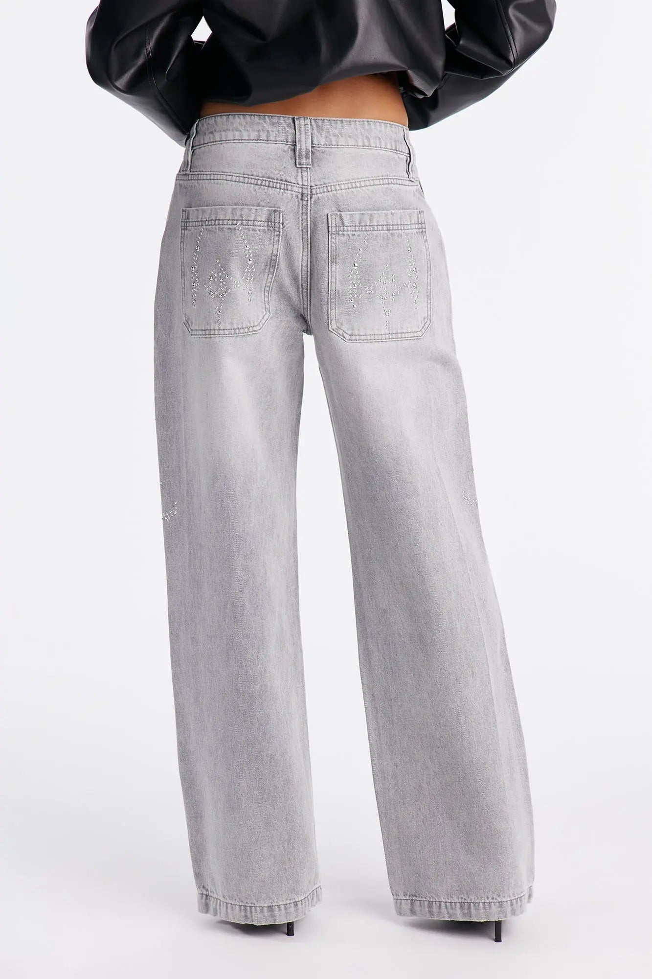Moonchild Studded Embellishment Wide Leg Jeans - Grey