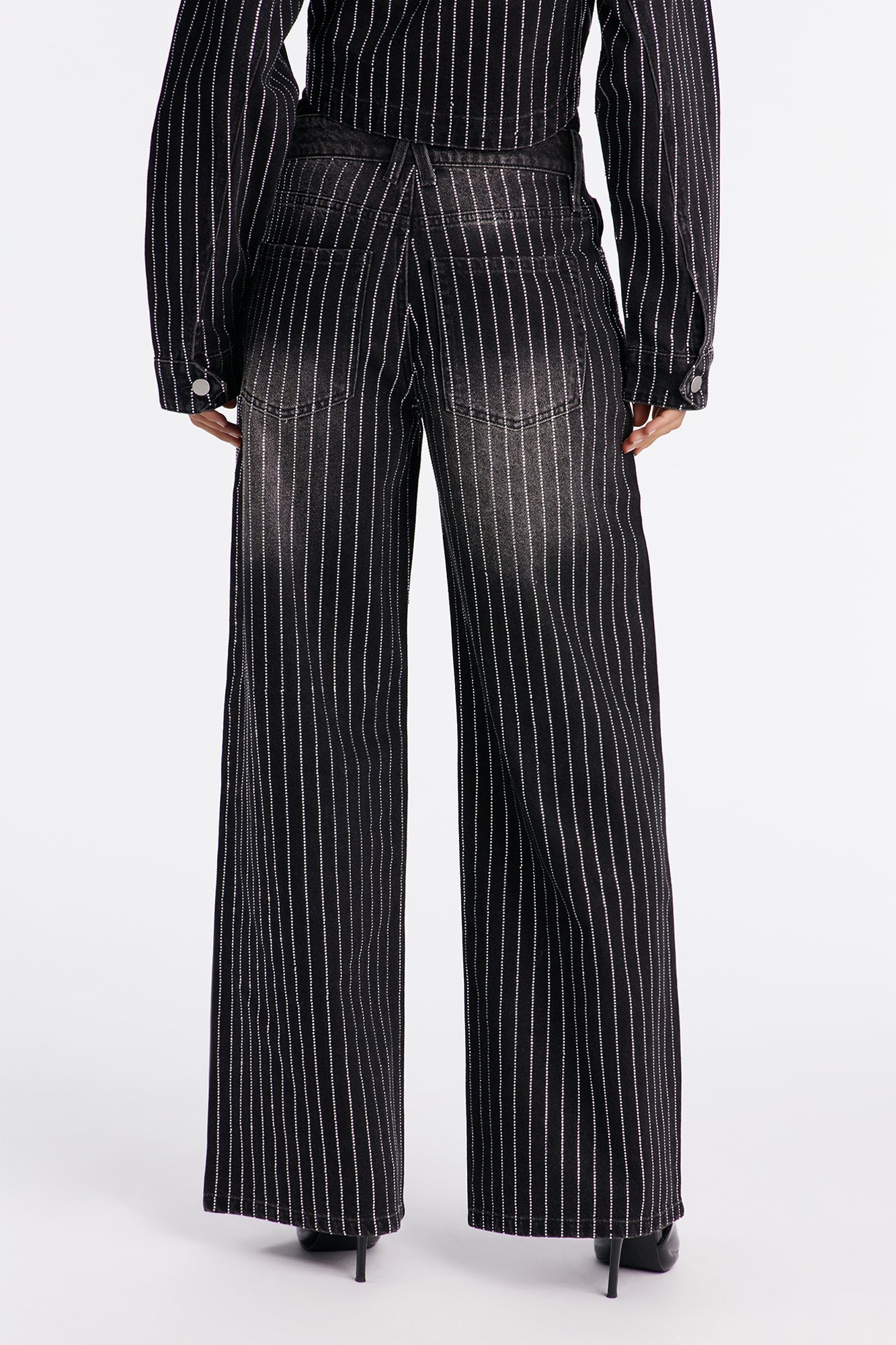 Keep The Bling Embellished Wide Leg Jeans - Black Wash