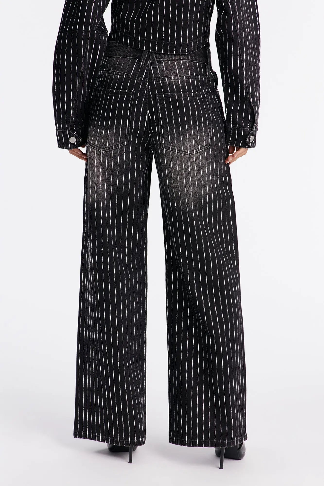 Keep The Bling Embellished Wide Leg Jeans - Black Wash