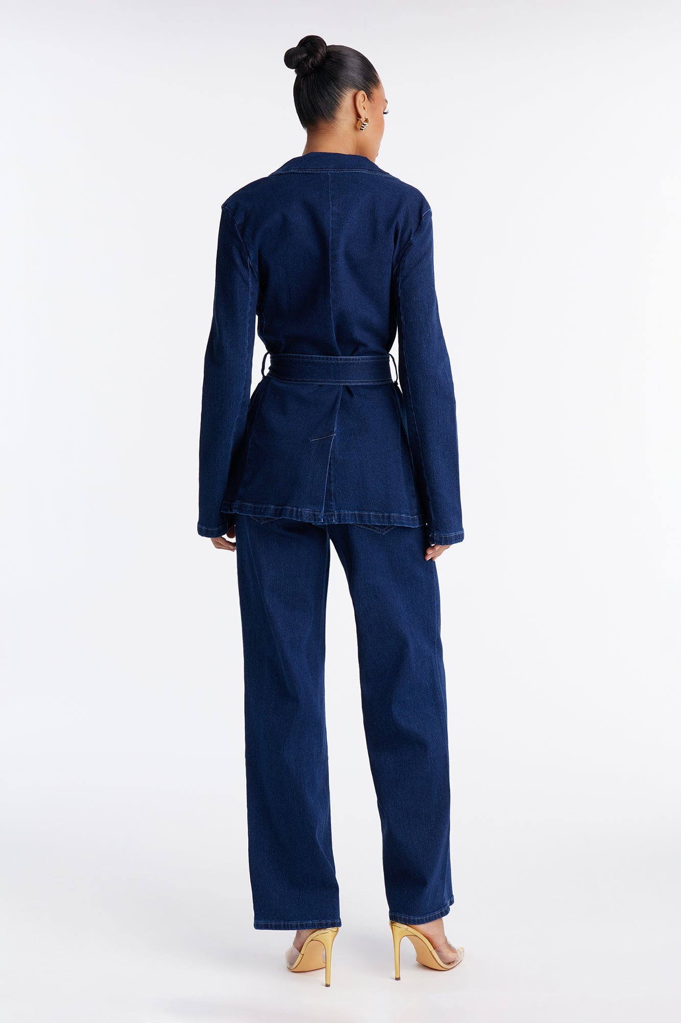 Short Desiree Washed Denim Blazer Pant Set - Dark Wash