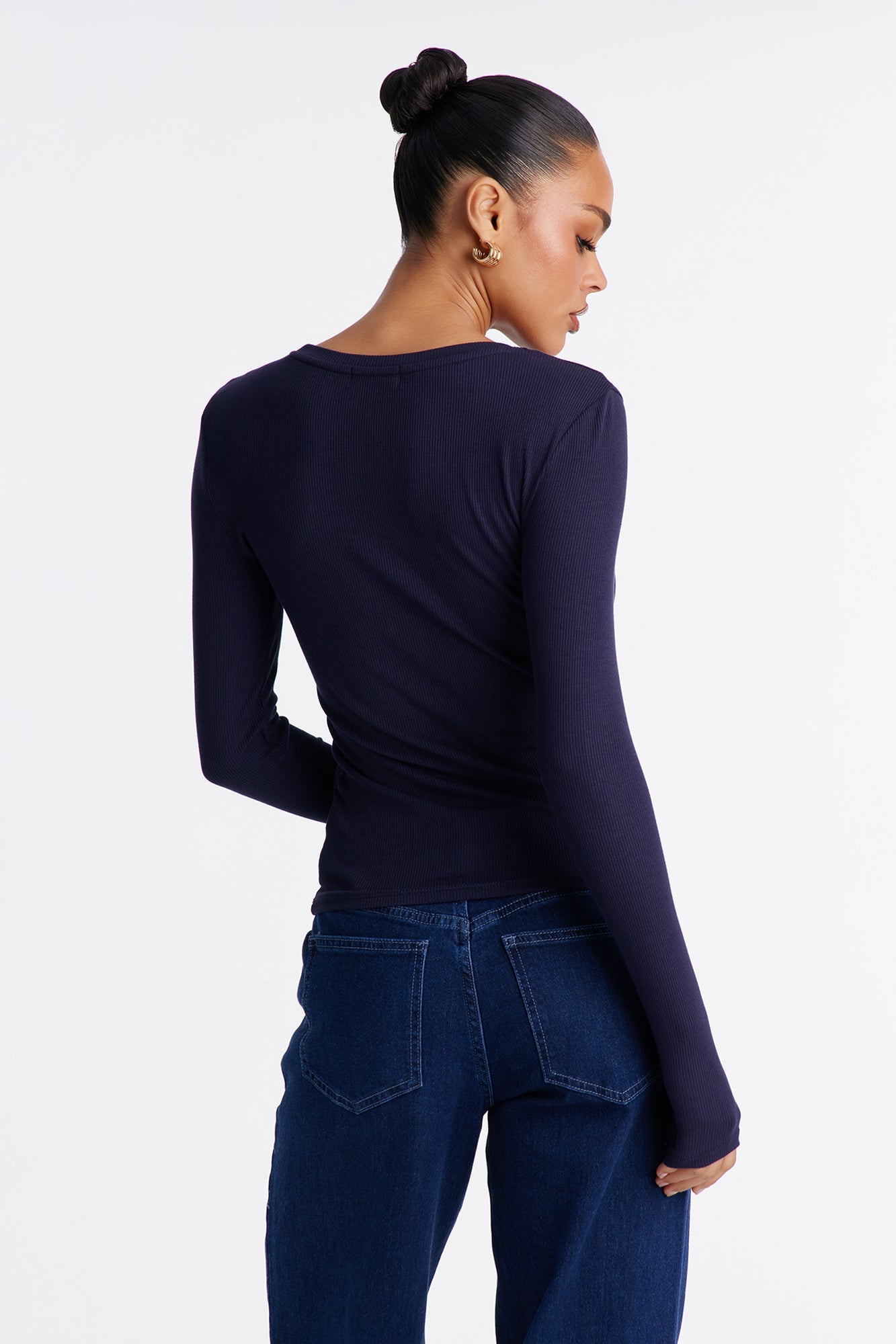 Mielle Crew Neck Long Sleeve Top - Navy