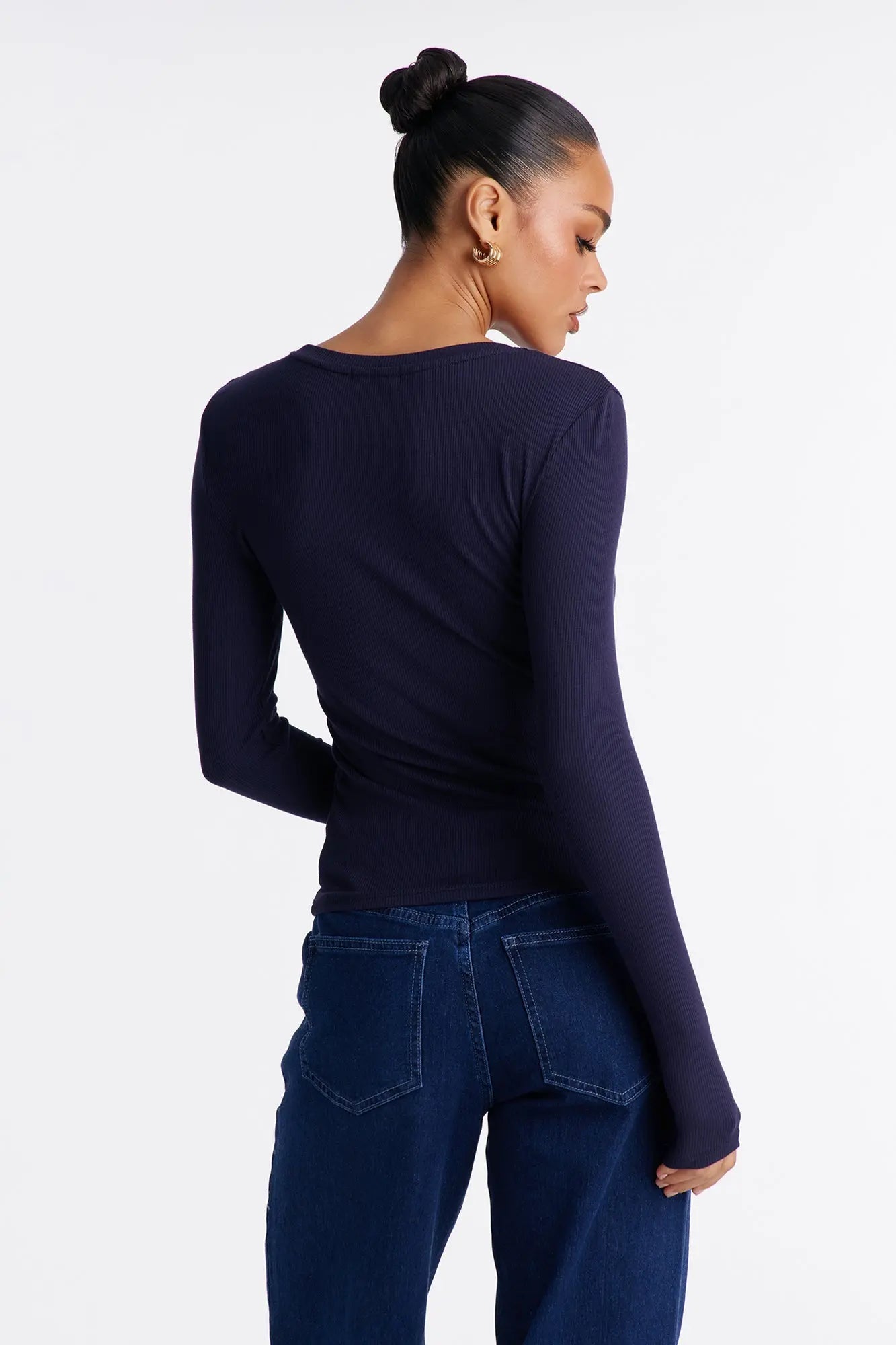 Mielle Crew Neck Long Sleeve Top - Navy