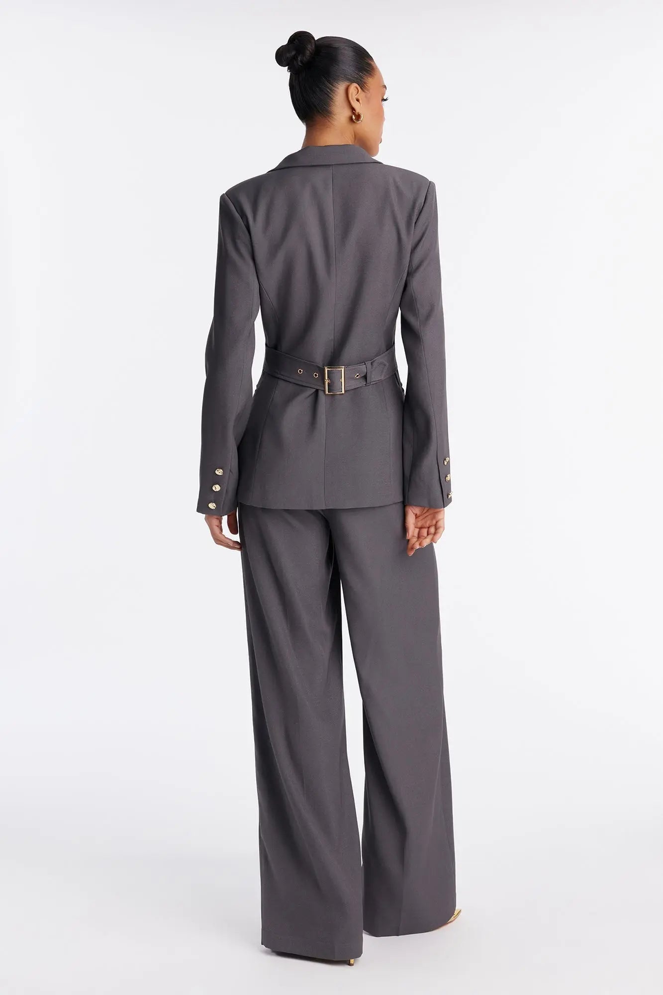 Jaymee Adjustable Waist Blazer Pant Set - Grey