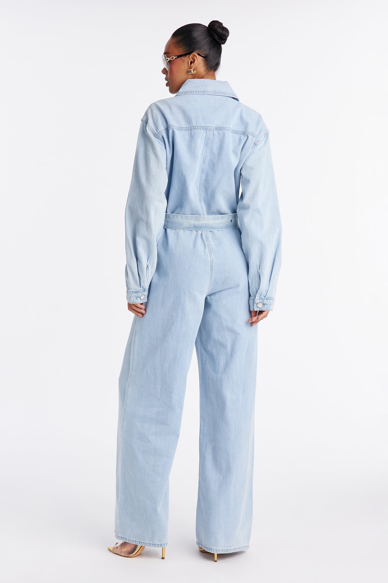 Denise Belted Denim Jumpsuit - Sky Denim