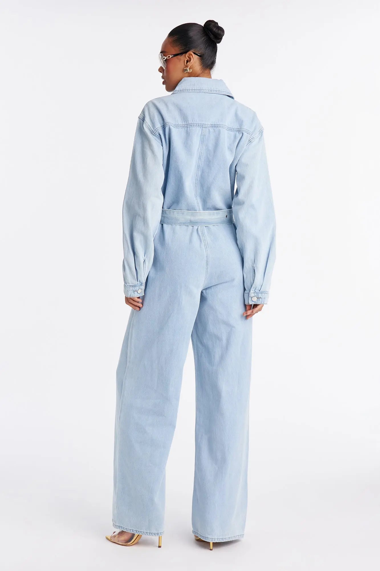 Denise Belted Denim Jumpsuit - Sky Denim