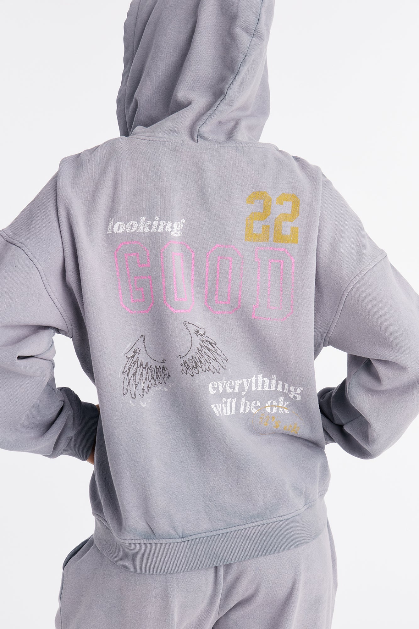 Everything Will Be Ok Hoodie Pant Set - Slate Blue