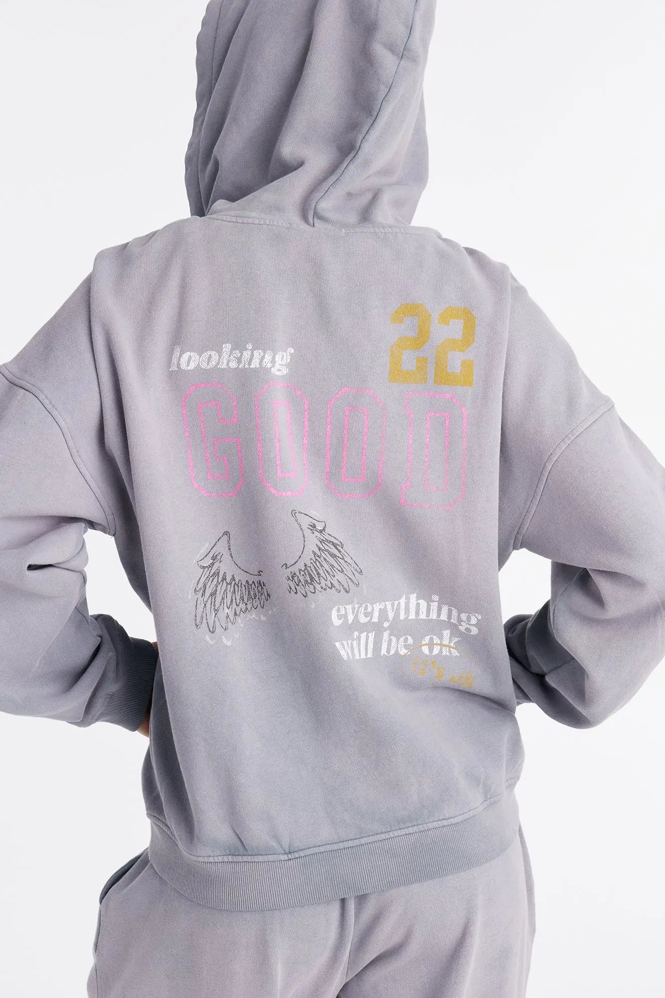 Everything Will Be Ok Hoodie Pant Set - Slate Blue