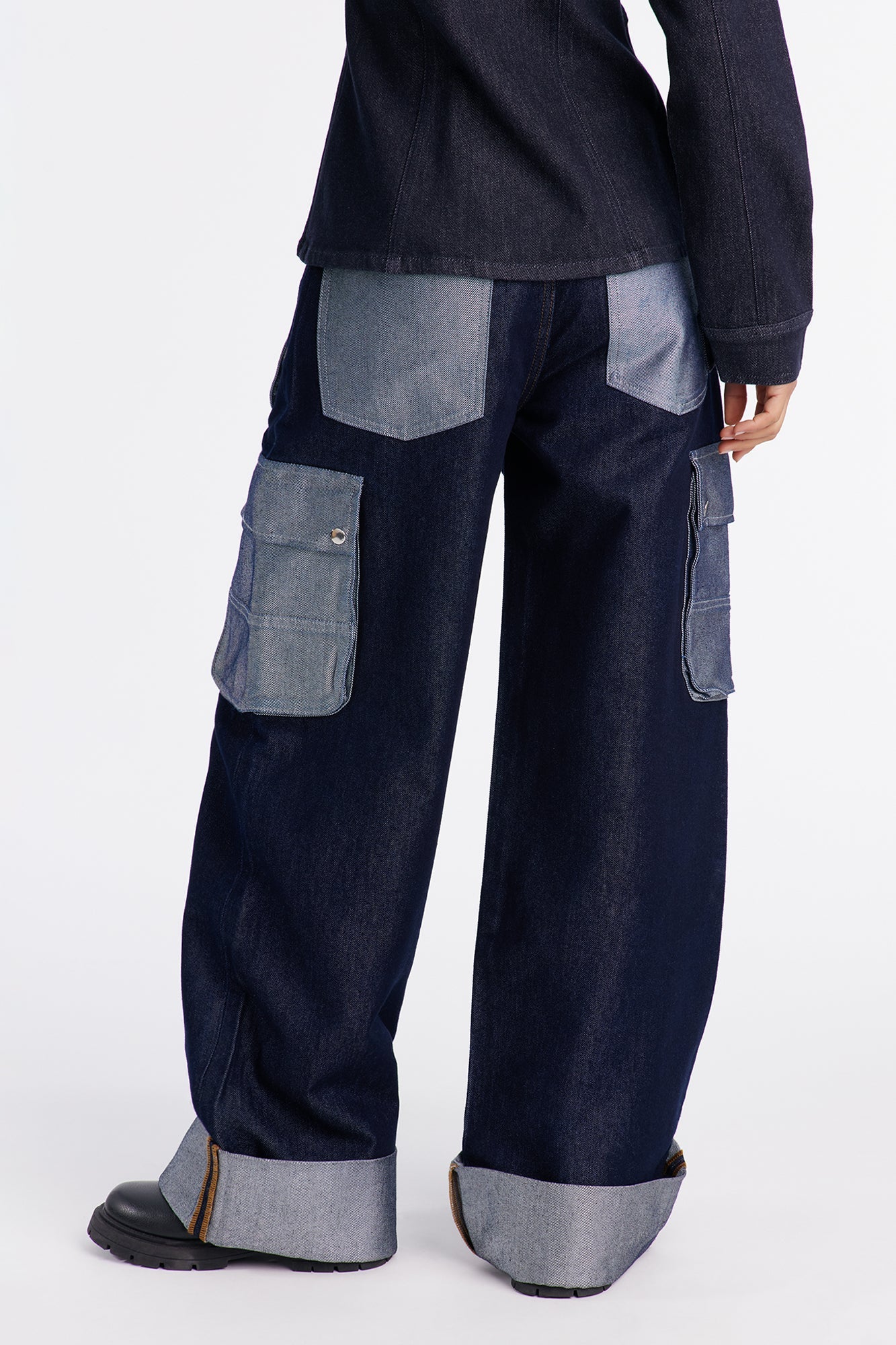 On My Grind Cuffed Cargo Jeans - Dark Wash