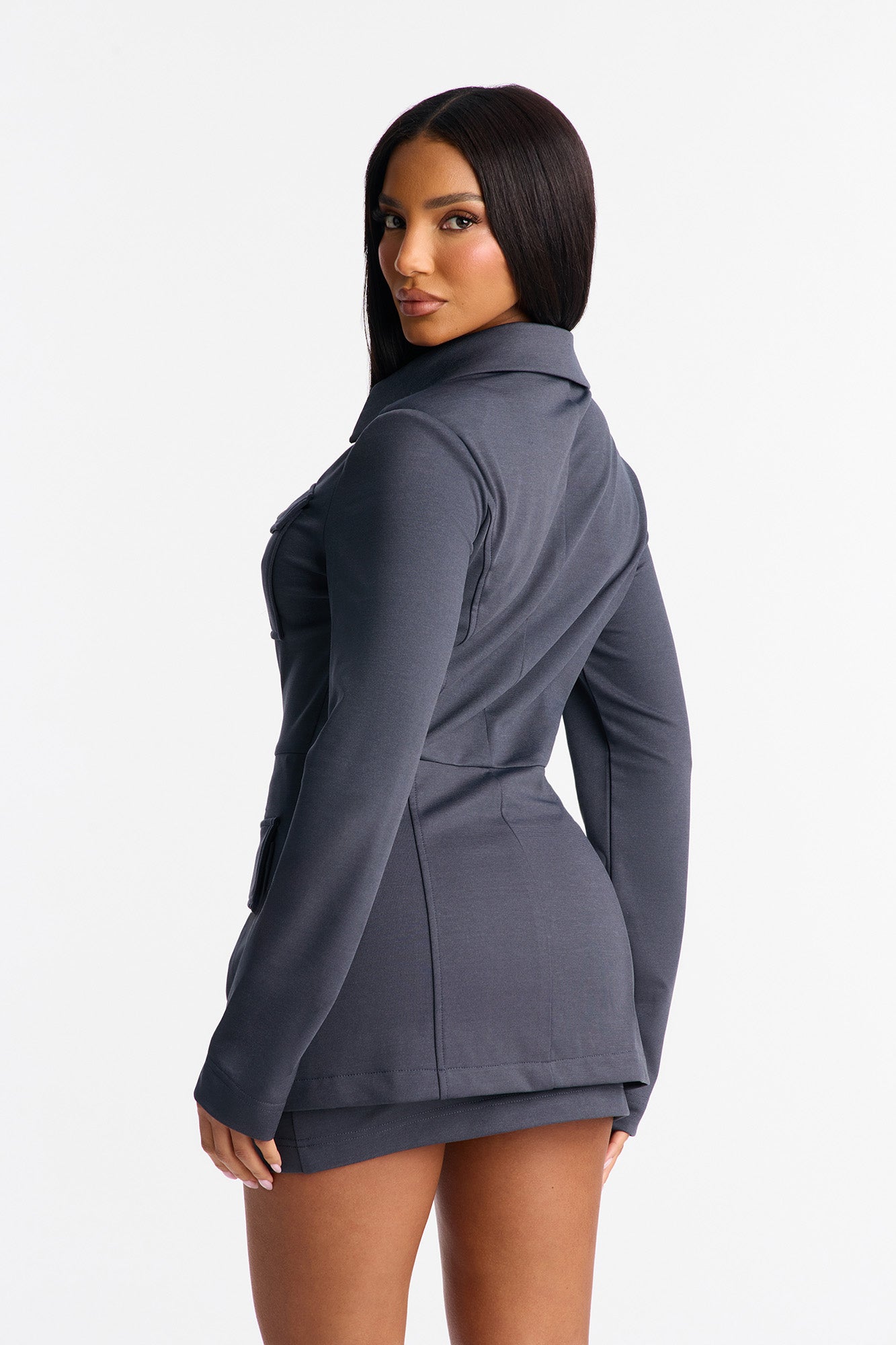 Do As I Say Pocket Detail Mini Skirt Set - Charcoal