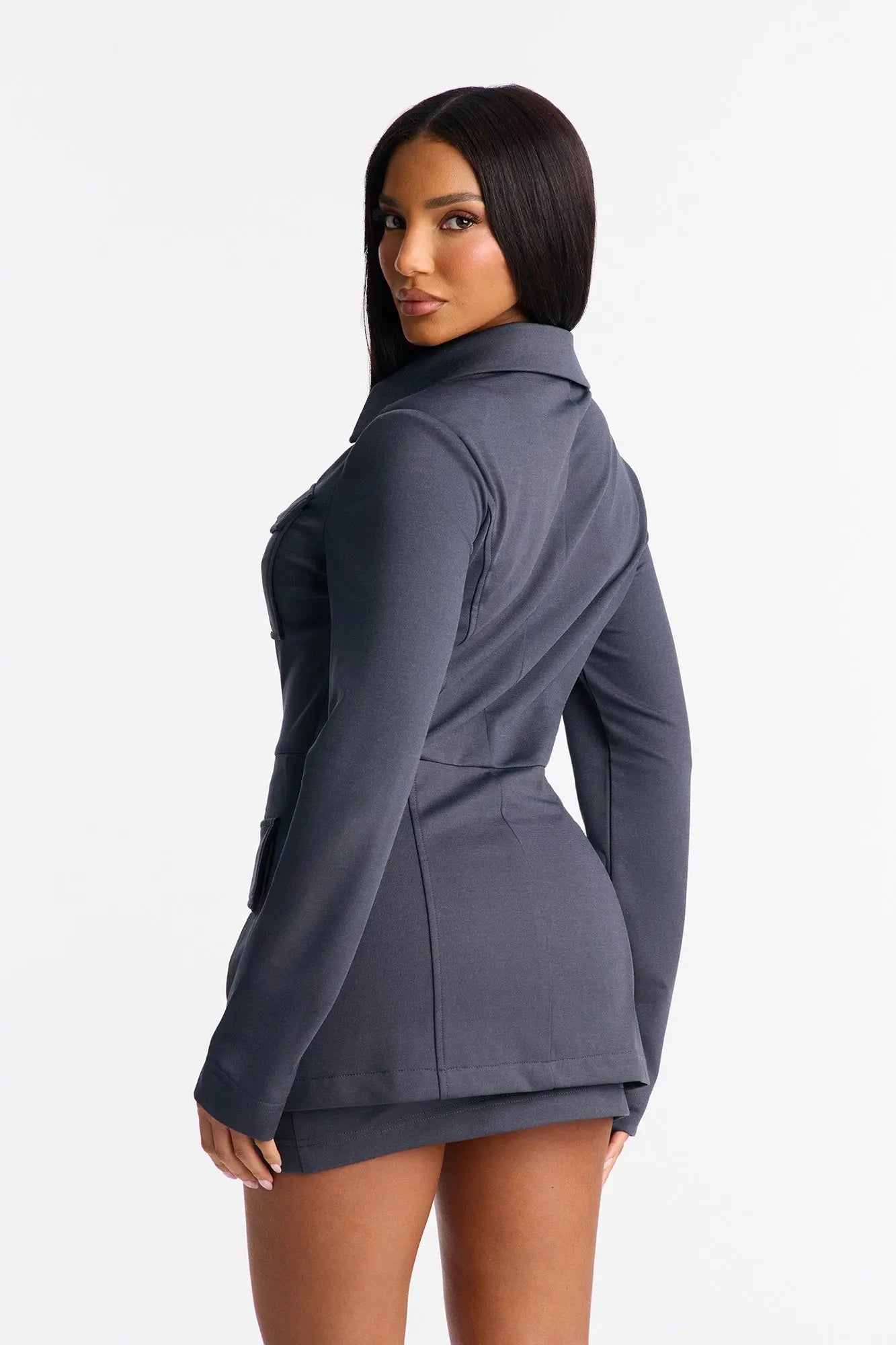 Do As I Say Pocket Detail Mini Skirt Set - Charcoal